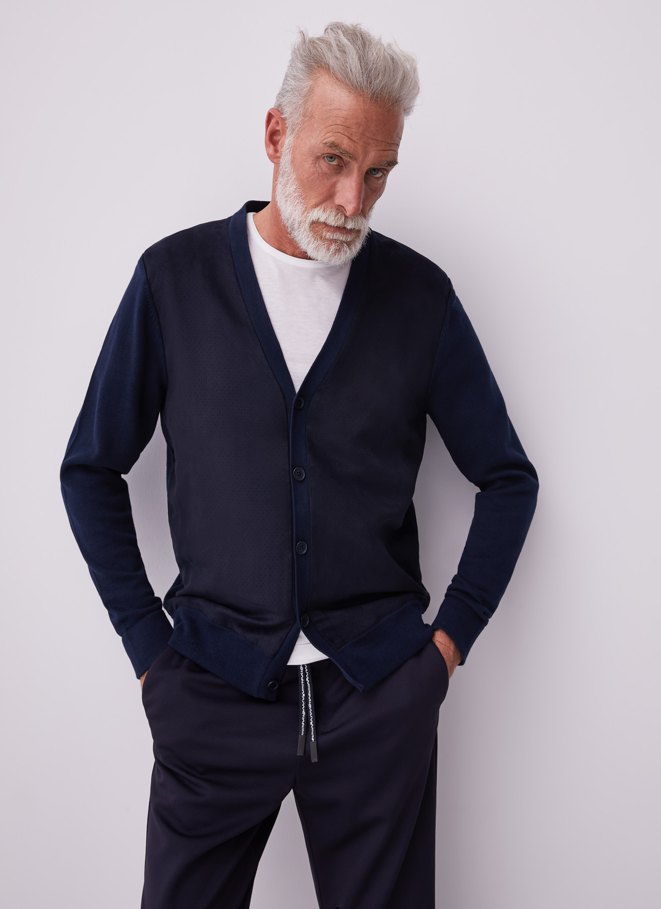 Suedette and cotton cardigan image number 0