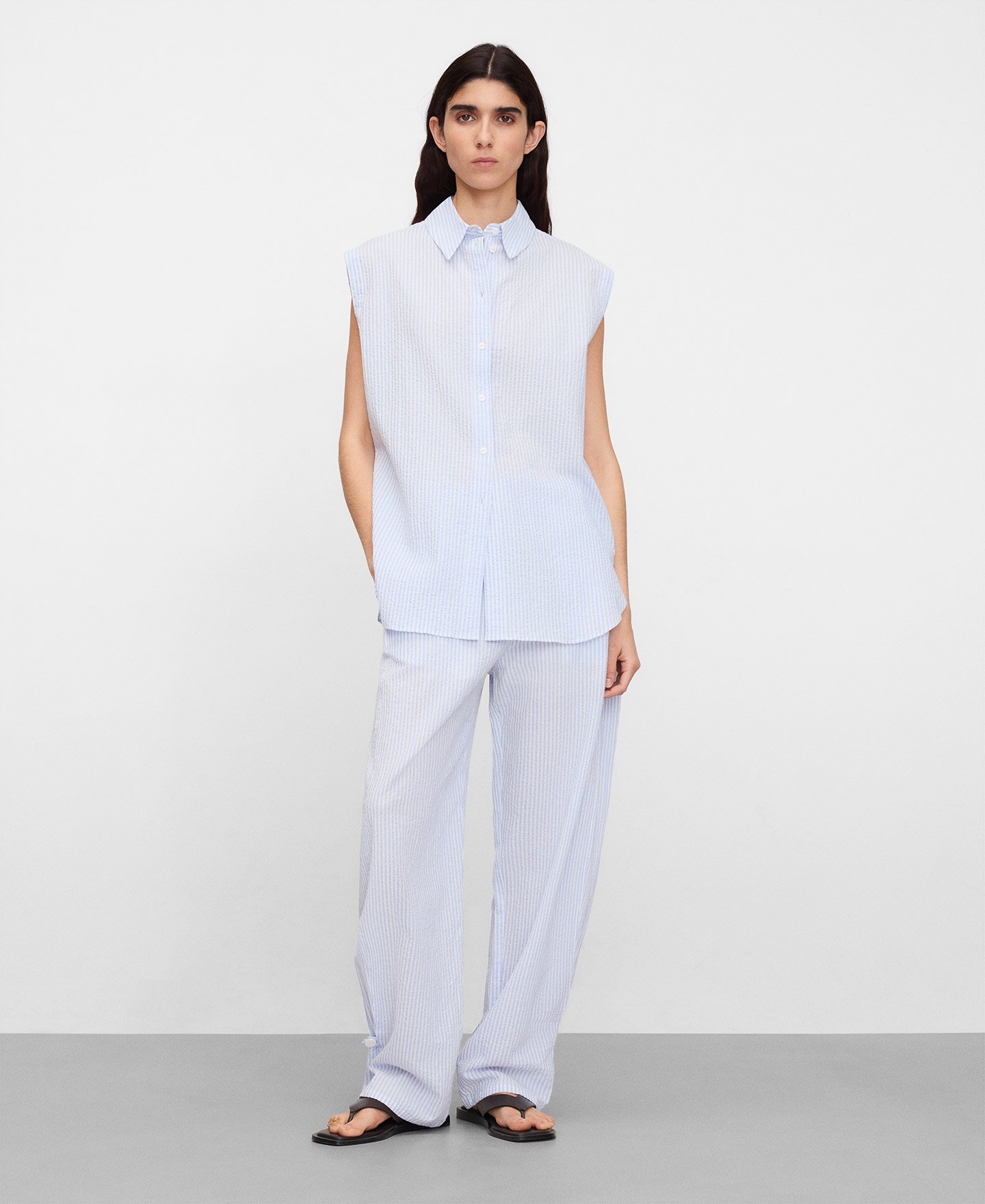 Seersucker striped barrel fit trousers image number 1