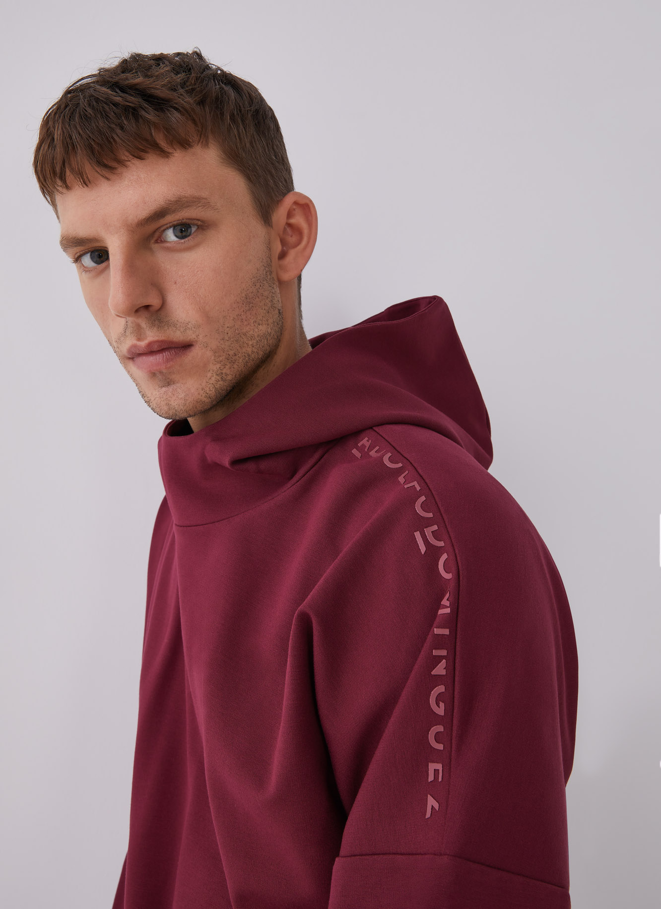 Hooded sweatshirt with chimney collar image number 3