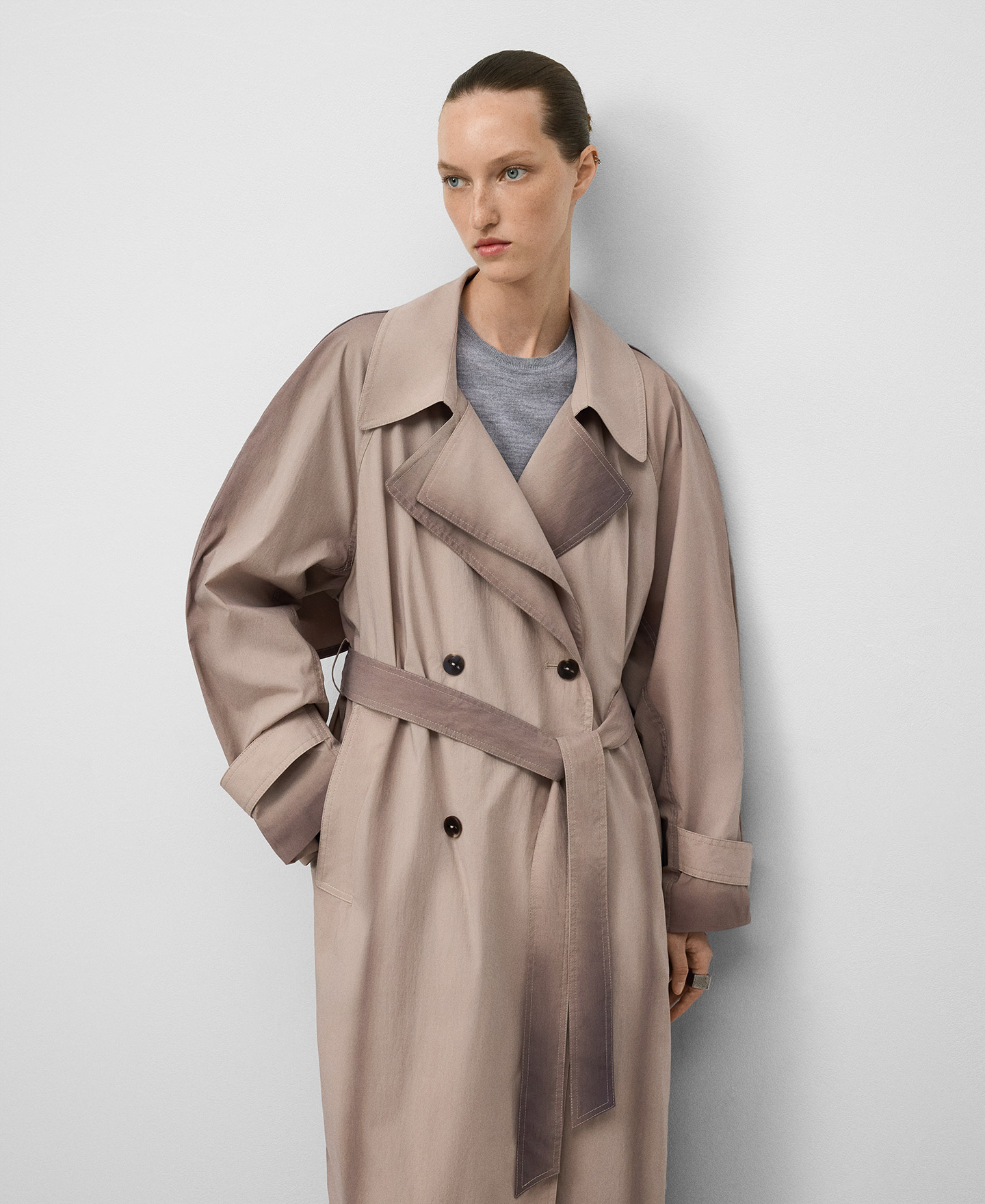 Aged-effect trench coat woman image number 0