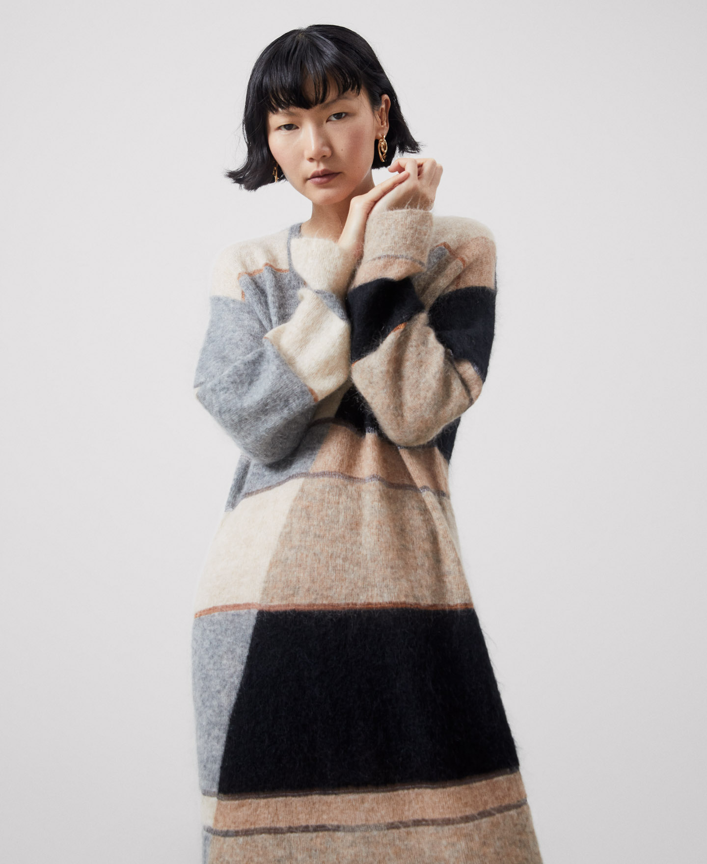 Long striped dress in carded mohair image number 0