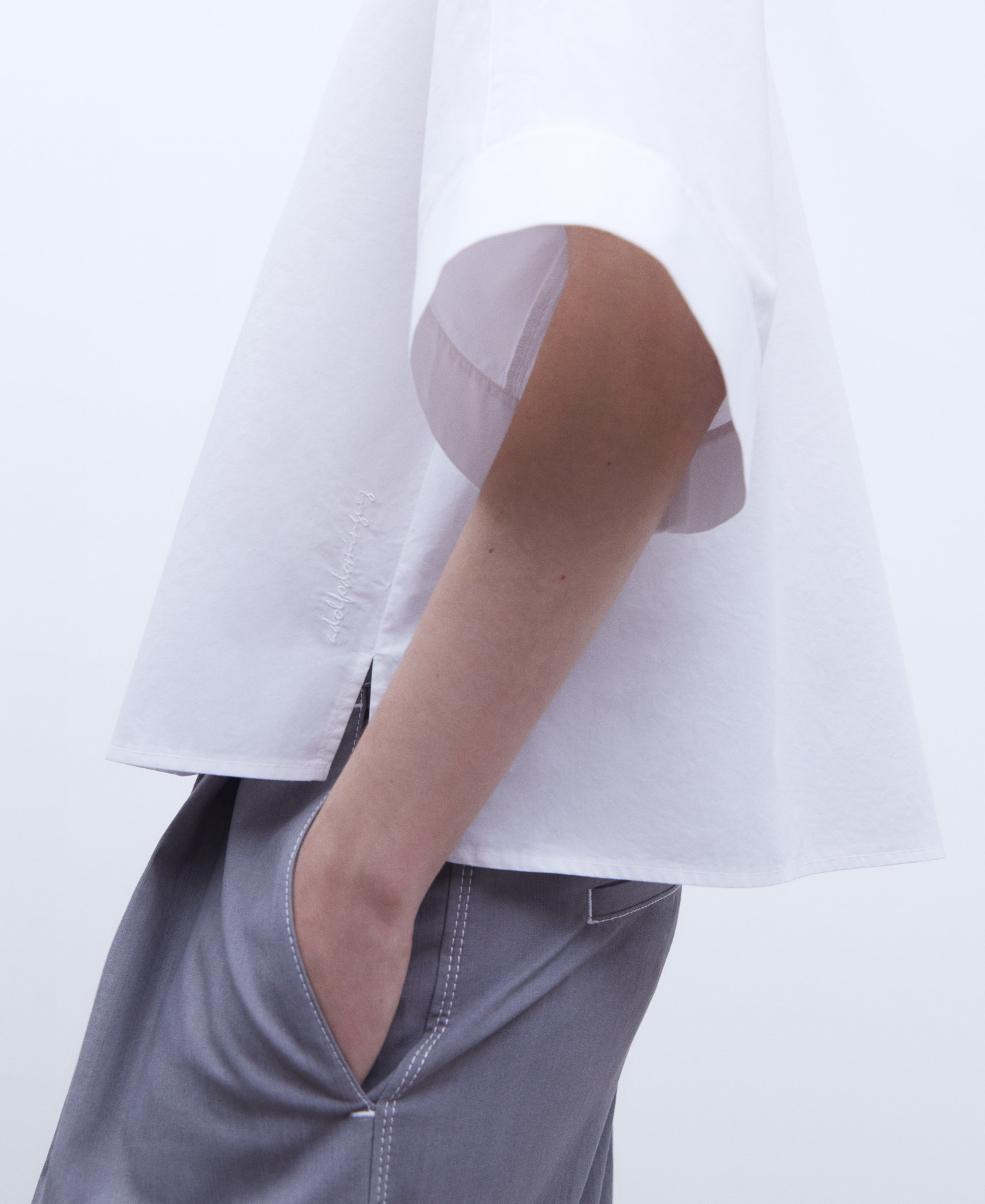Cotton poplin Mandarin collar shirt image number 3