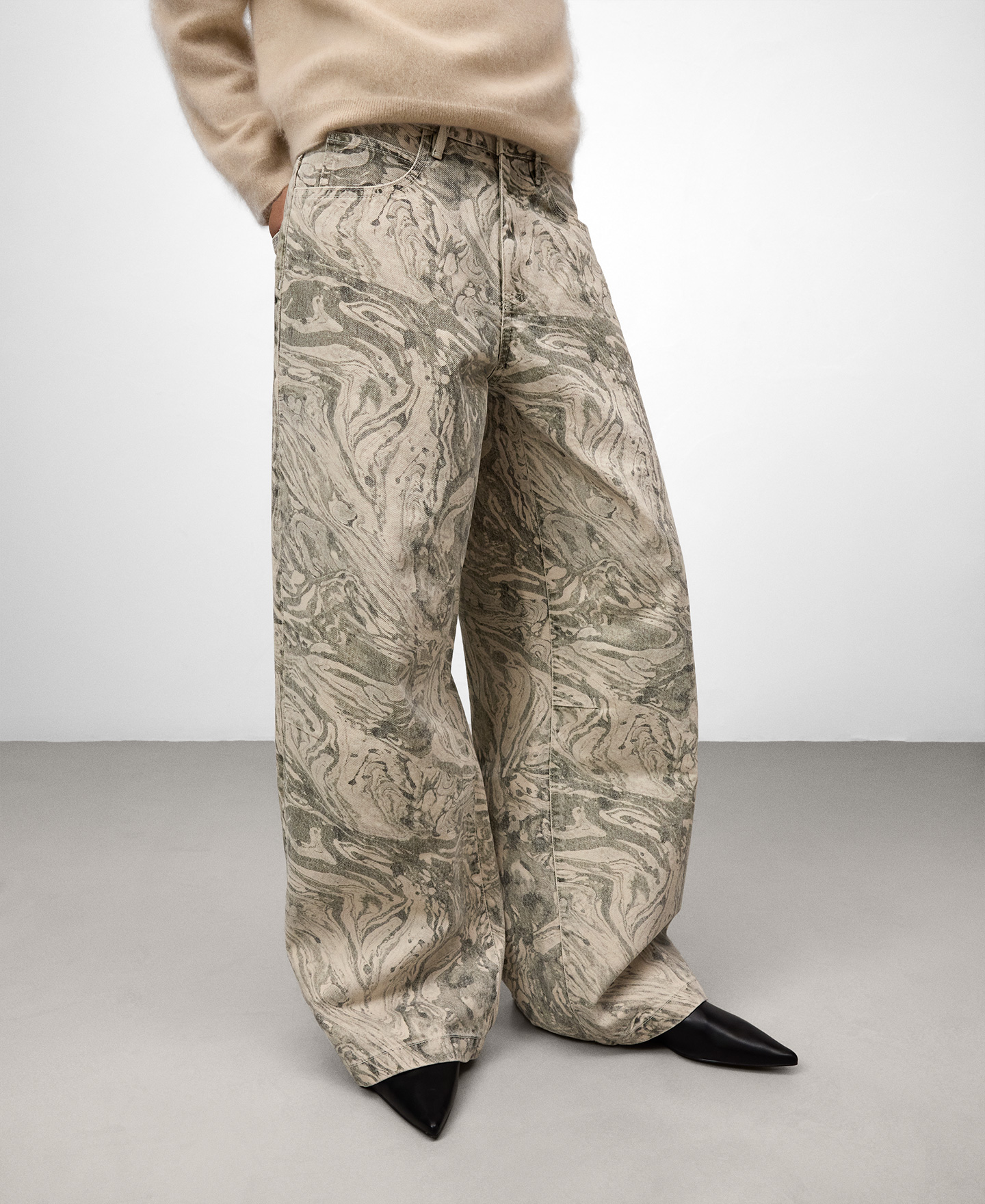 Denim printed wide leg trousers woman image number 0