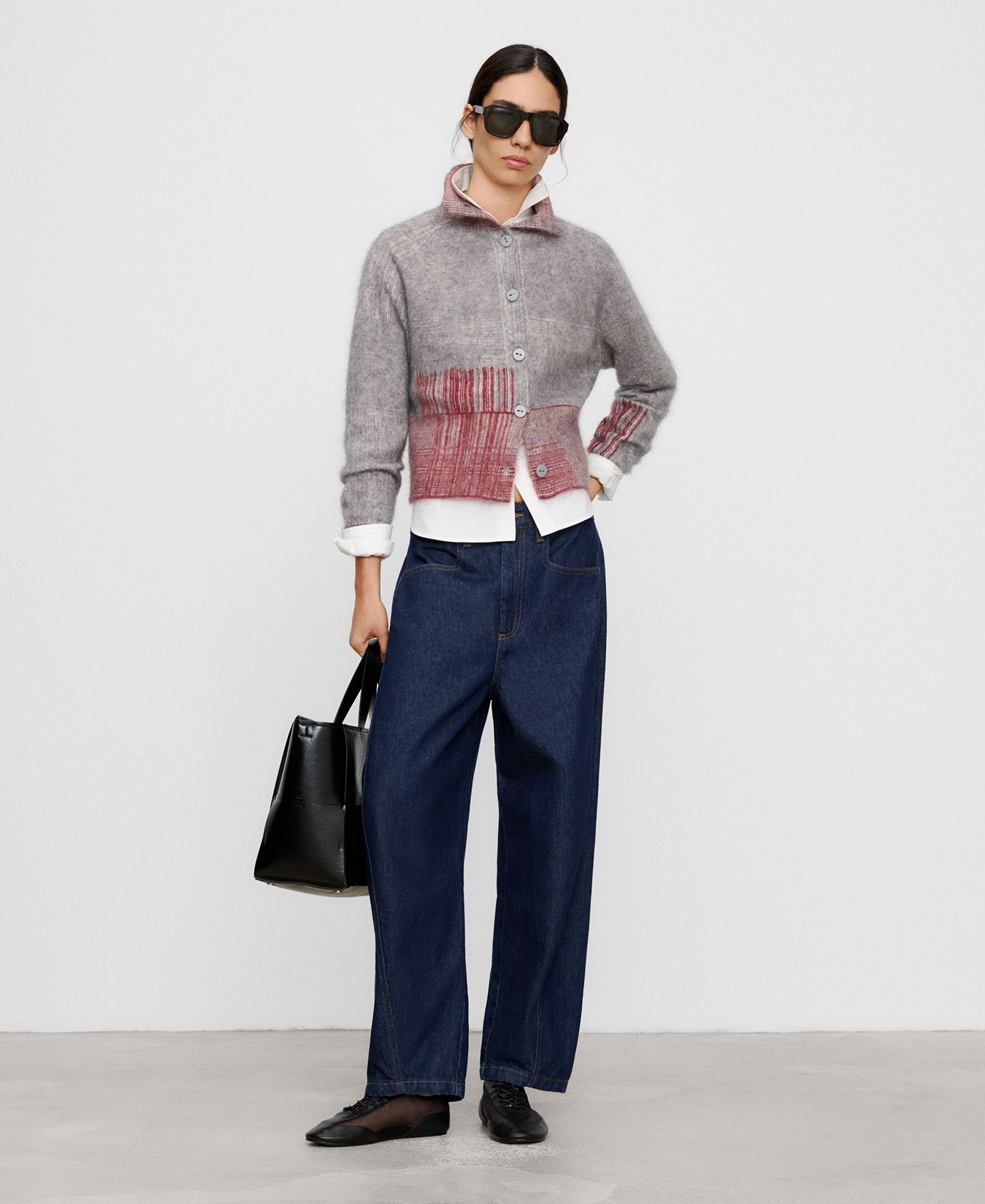 Jacquard brushed knit cardigan image number 1