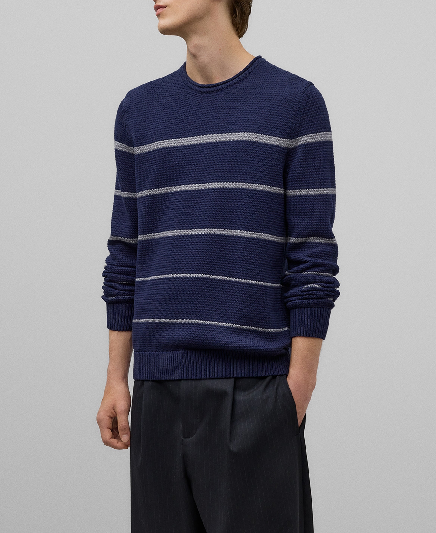 Navy blue striped sweater man image number 0