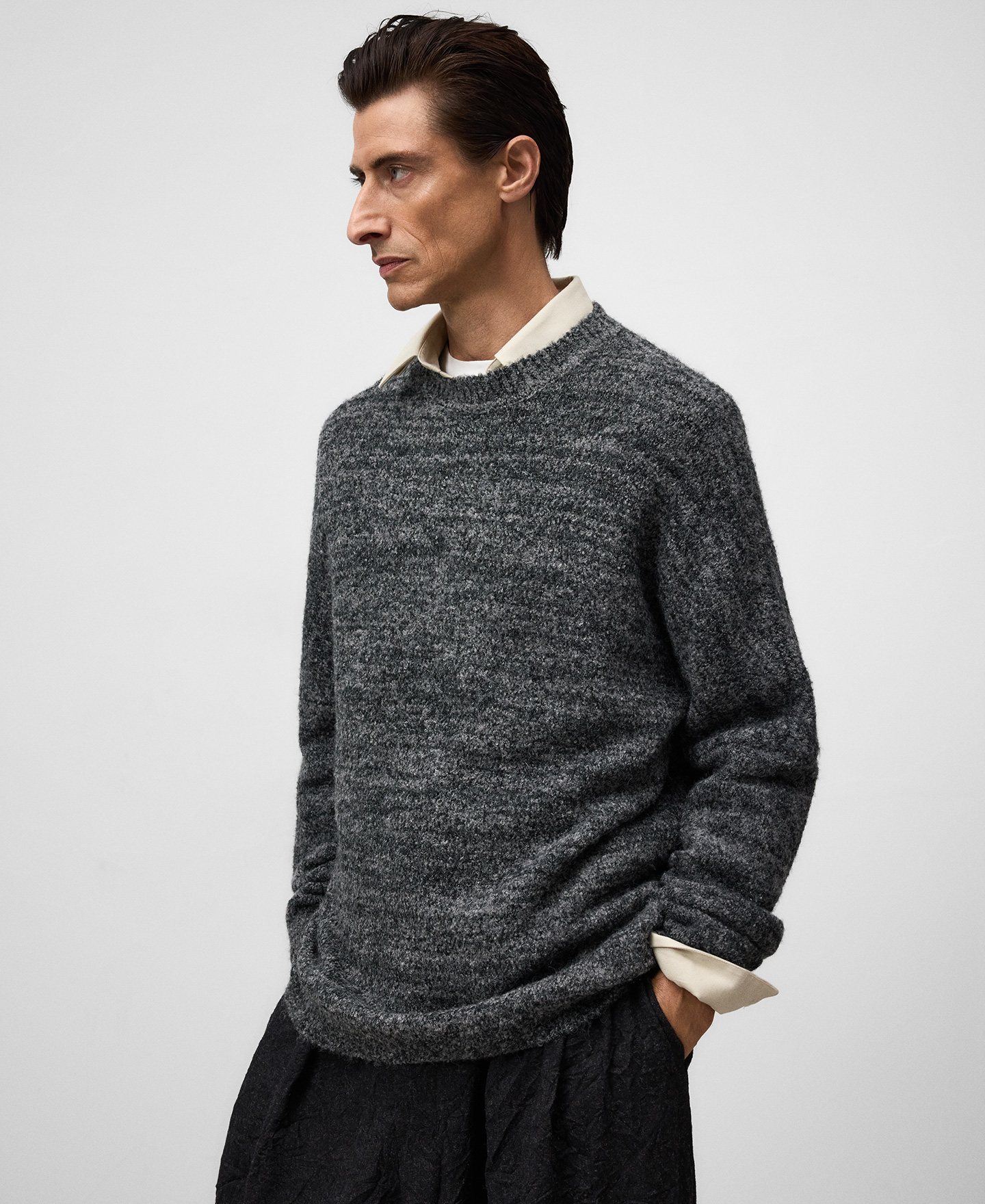 Crew collar melange knit sweater man image number 0