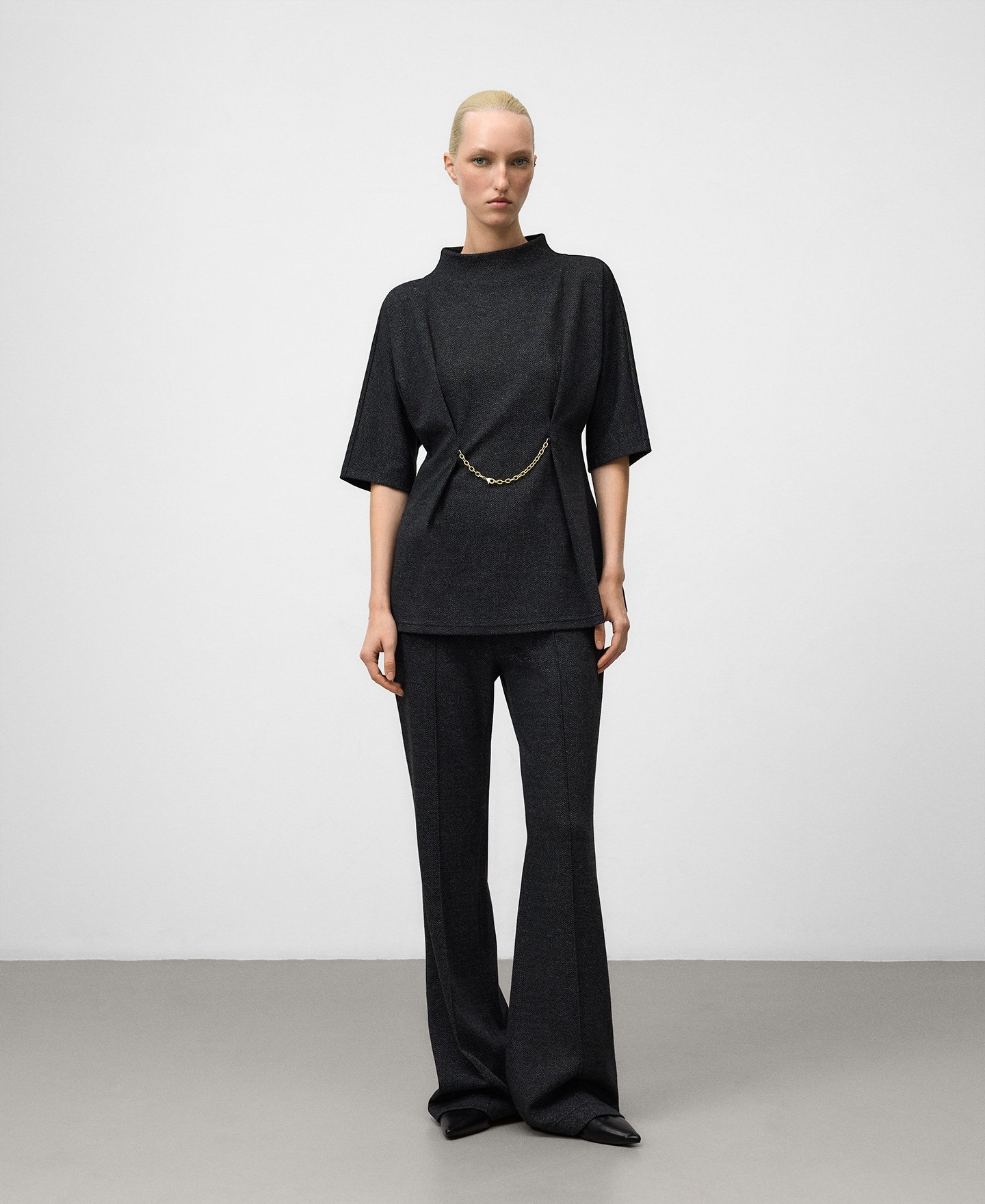 Herringbone flare trousers woman image number 1
