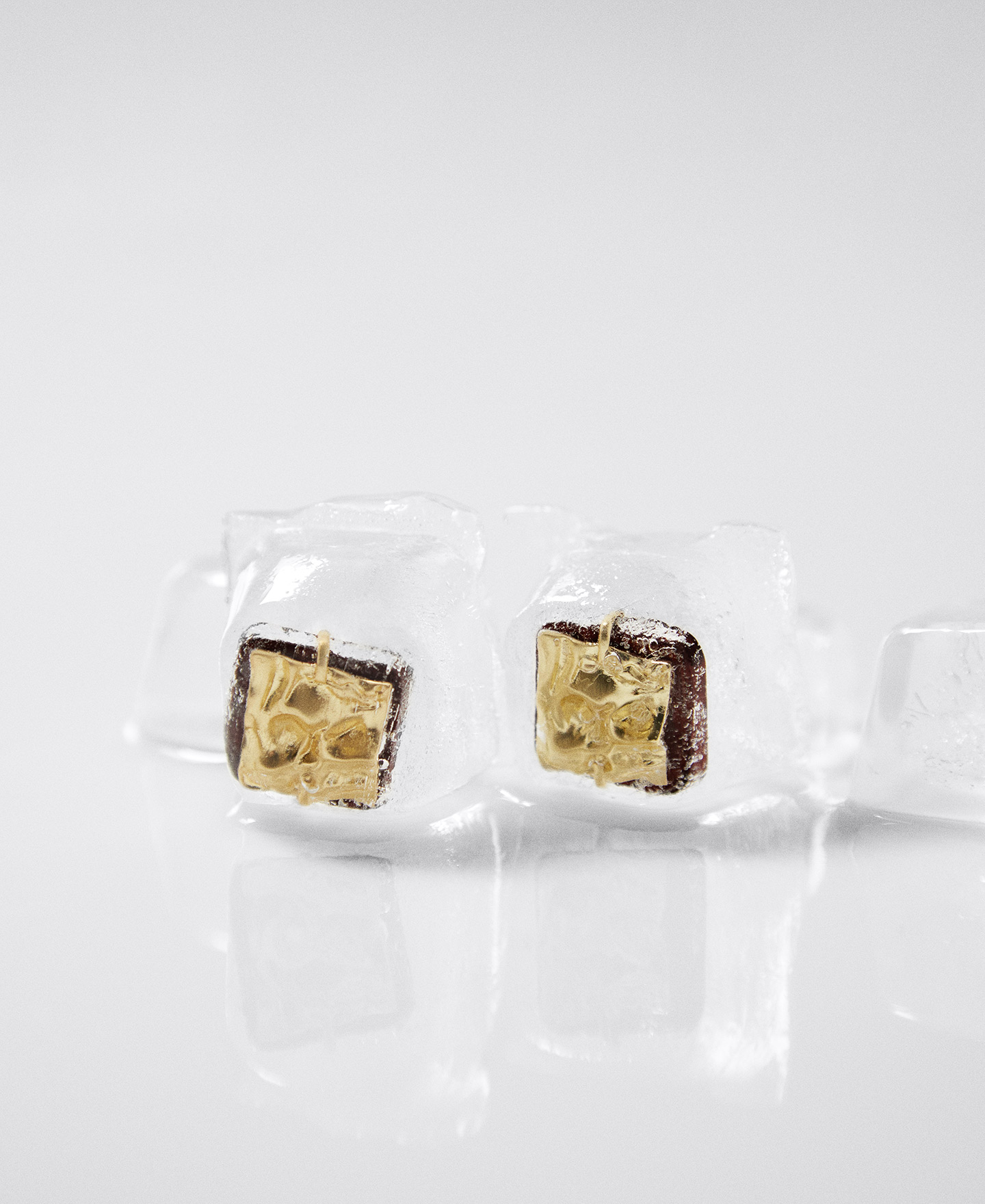 Two layered brass and wood earrings image number 0