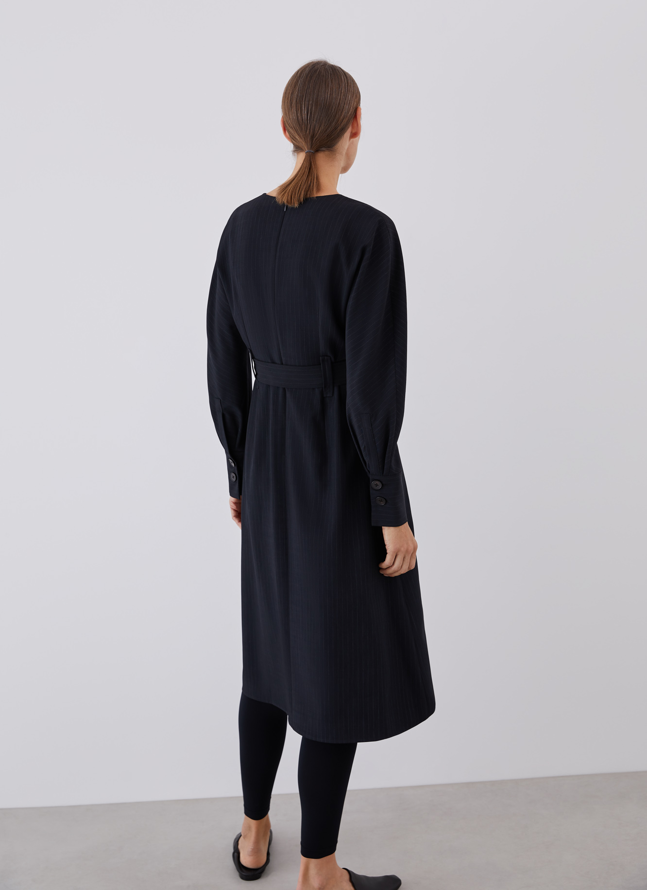 Midi dress with round collar and belt image number 1