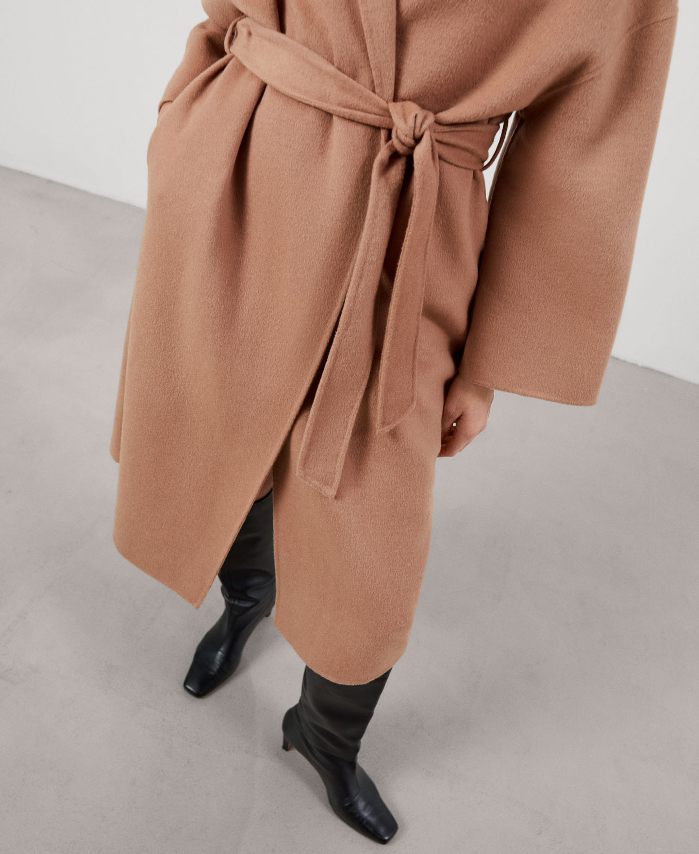 Merino wool fabric long coat image number 3