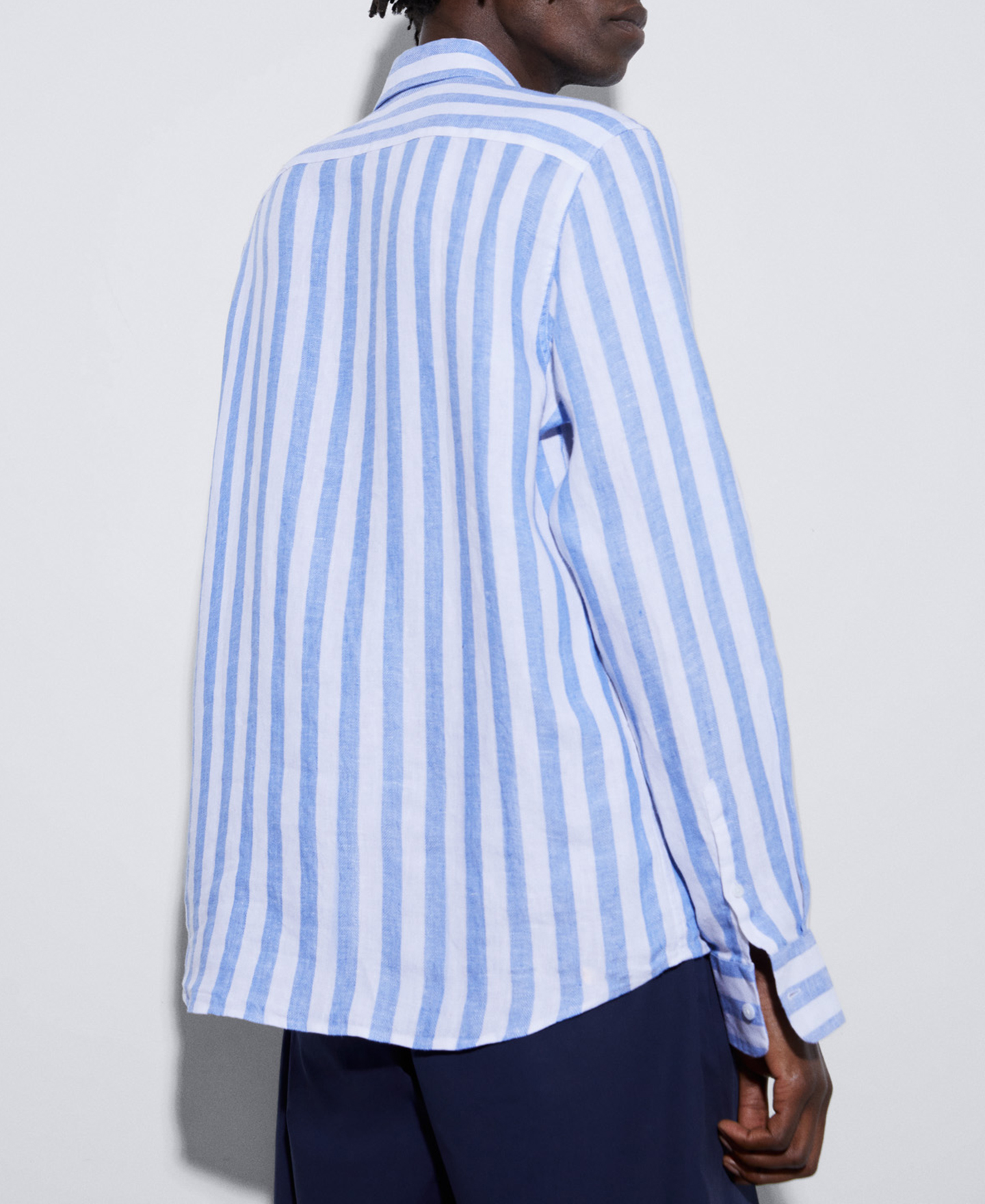 Linen striped shirt with lapel collar image number 2