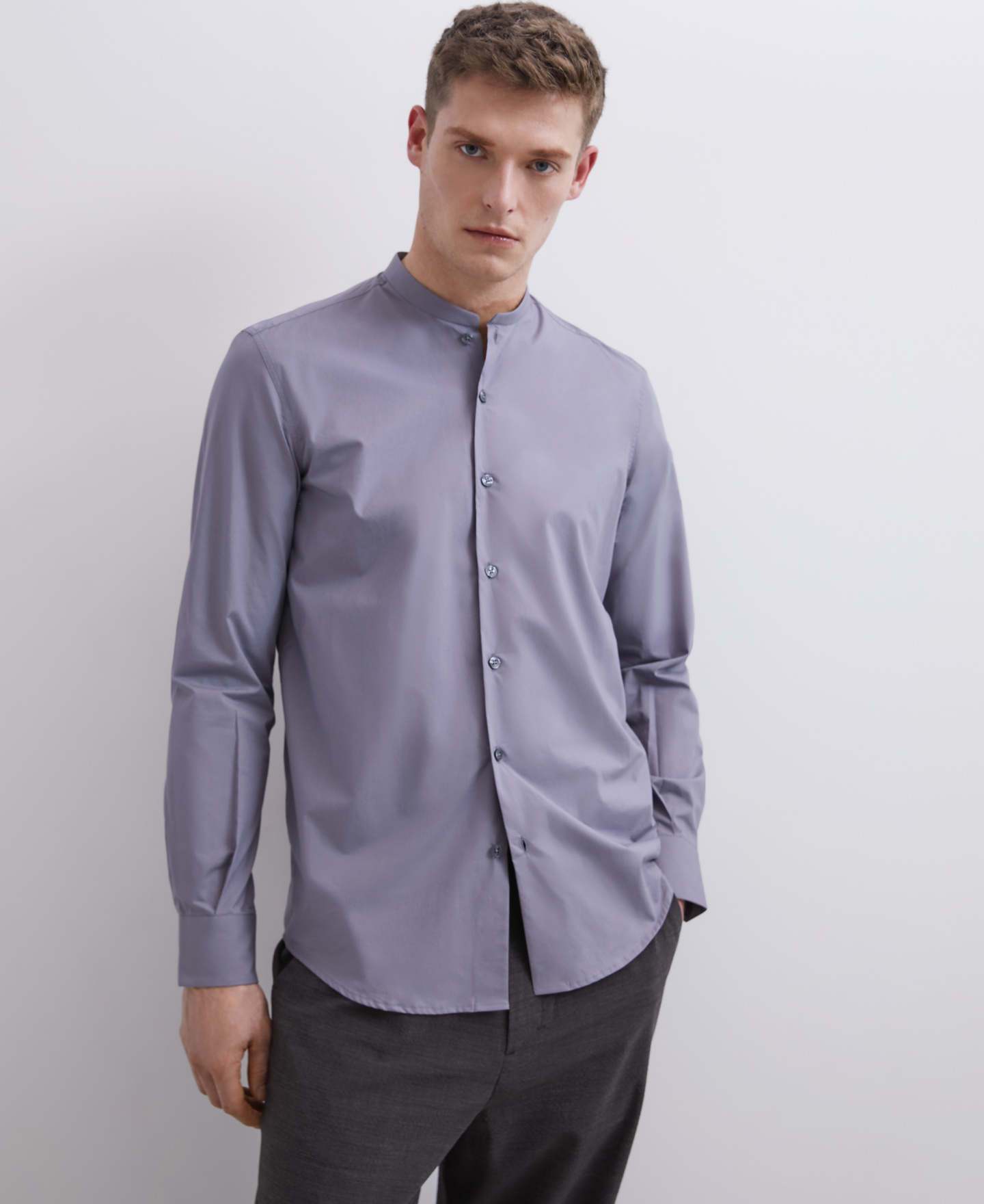 Mandorin collar shirt in cotton image number 1
