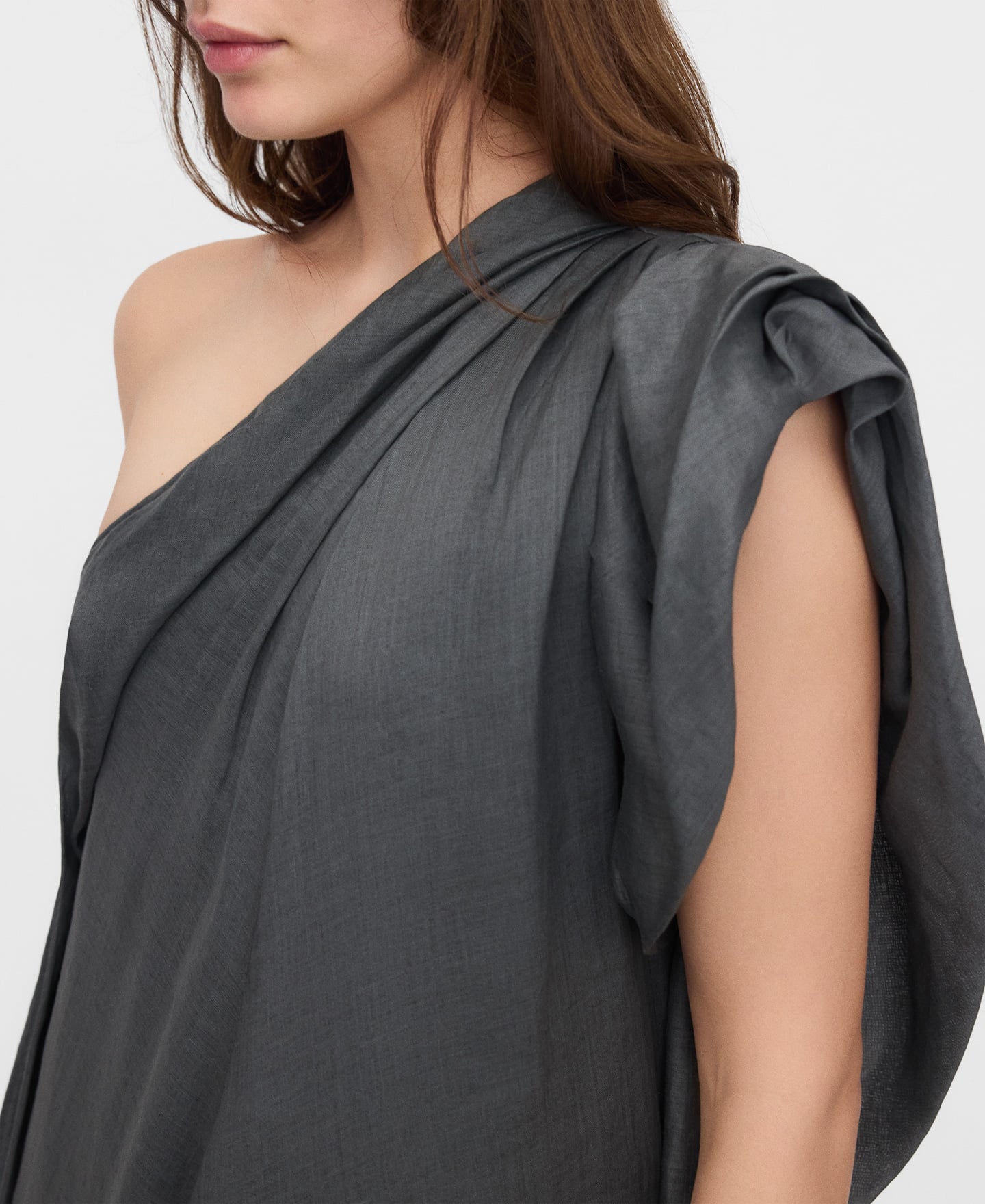 Ramie asymmetric draped dress image number 3