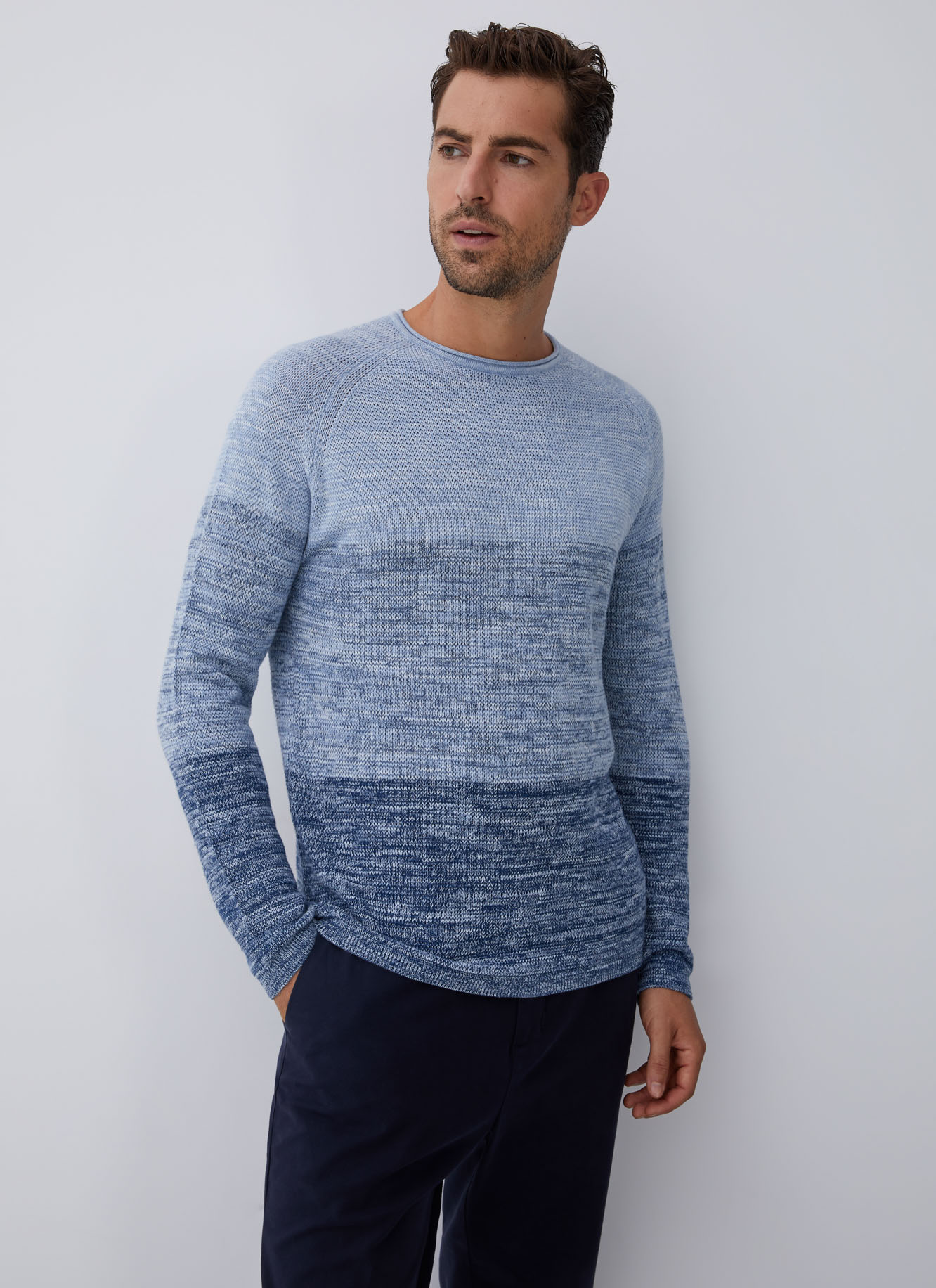 Crew neck melange sweater image number 0