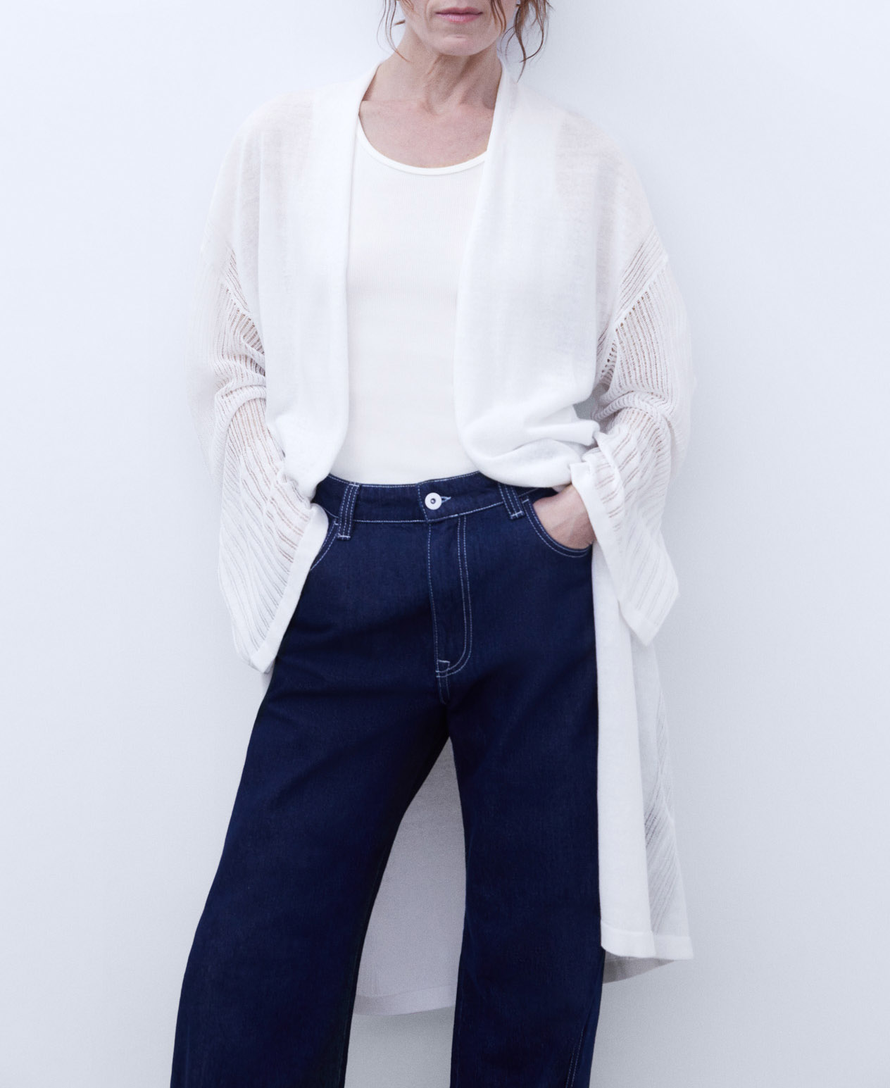 Lace knit long jacket image number 0