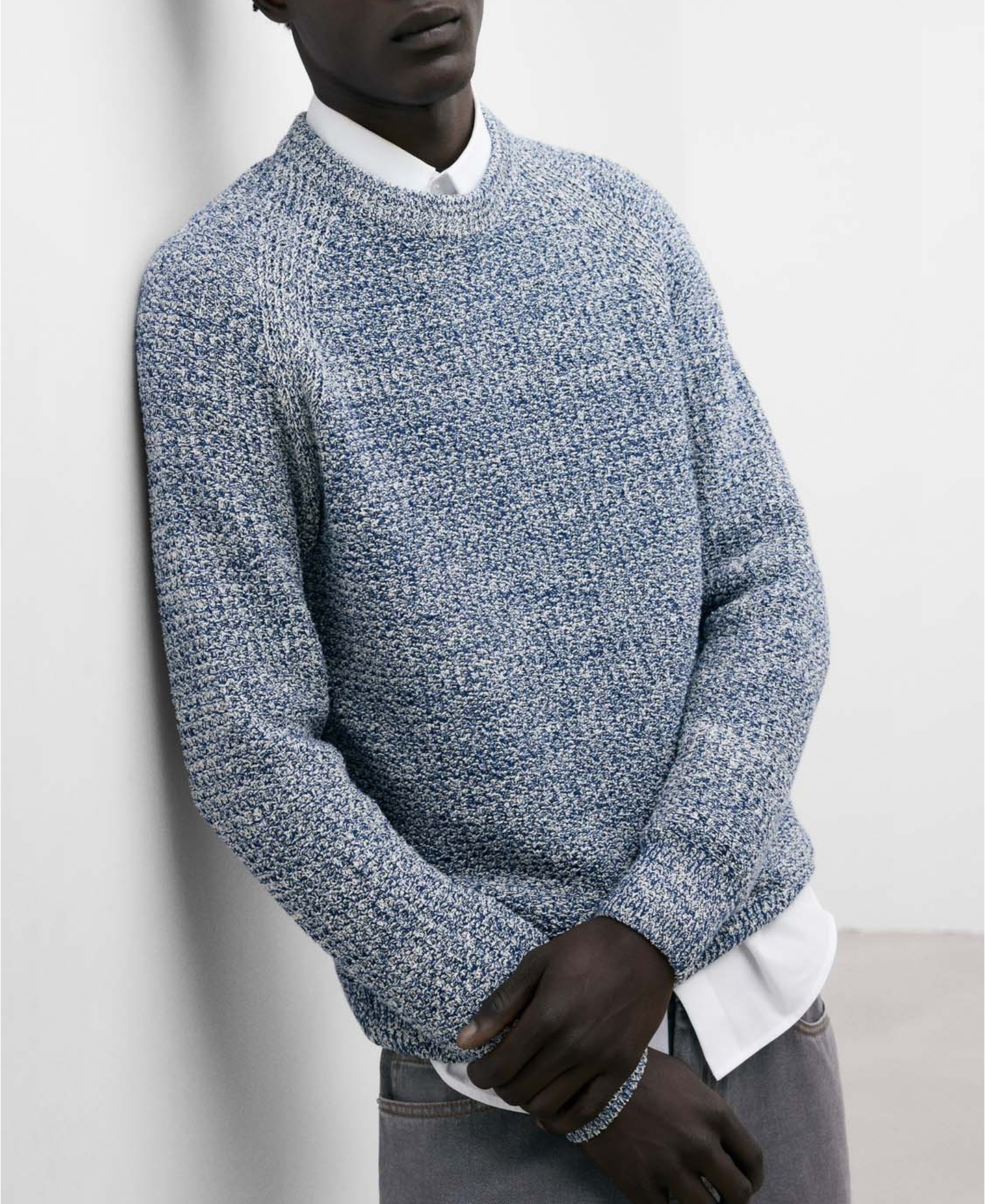Mixed blue crew neckline sweater image number 0