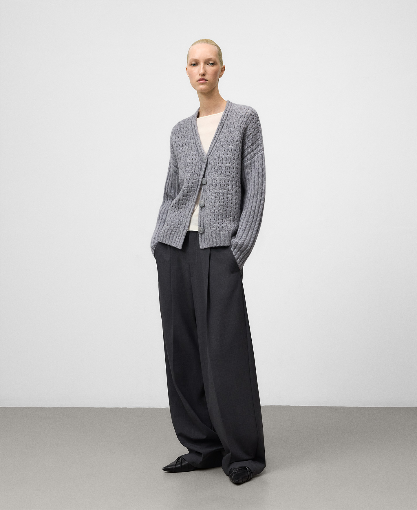 Wool openwork knit cardigan woman image number 1