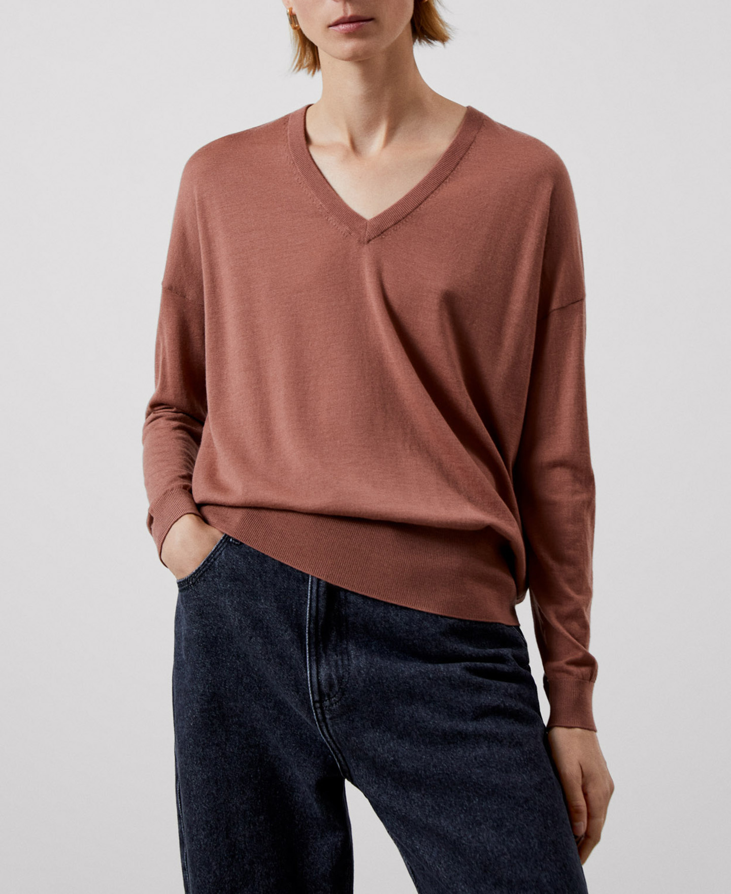 V-neckline merino wool sweater image number 0