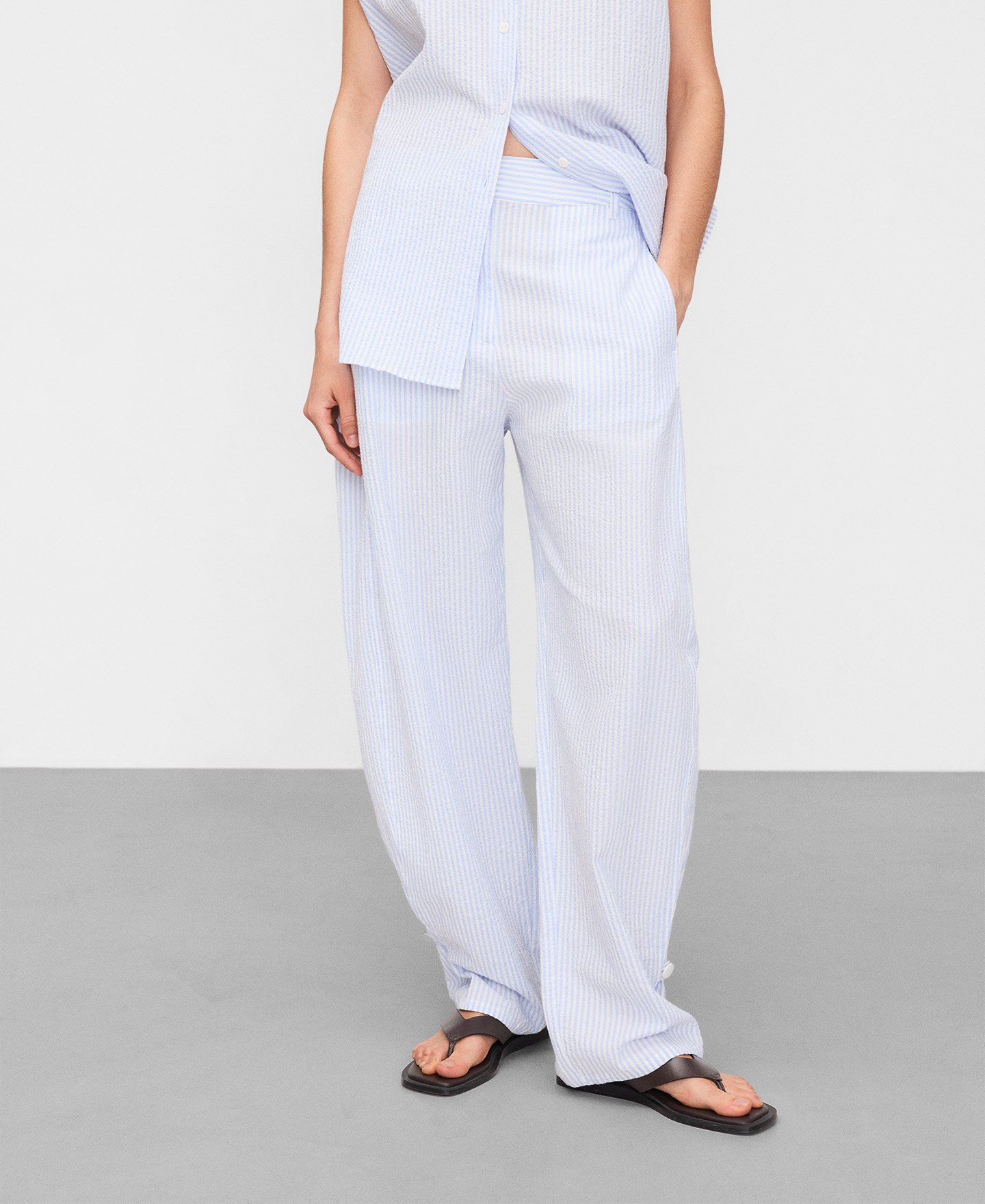 Seersucker striped barrel fit trousers image number 0