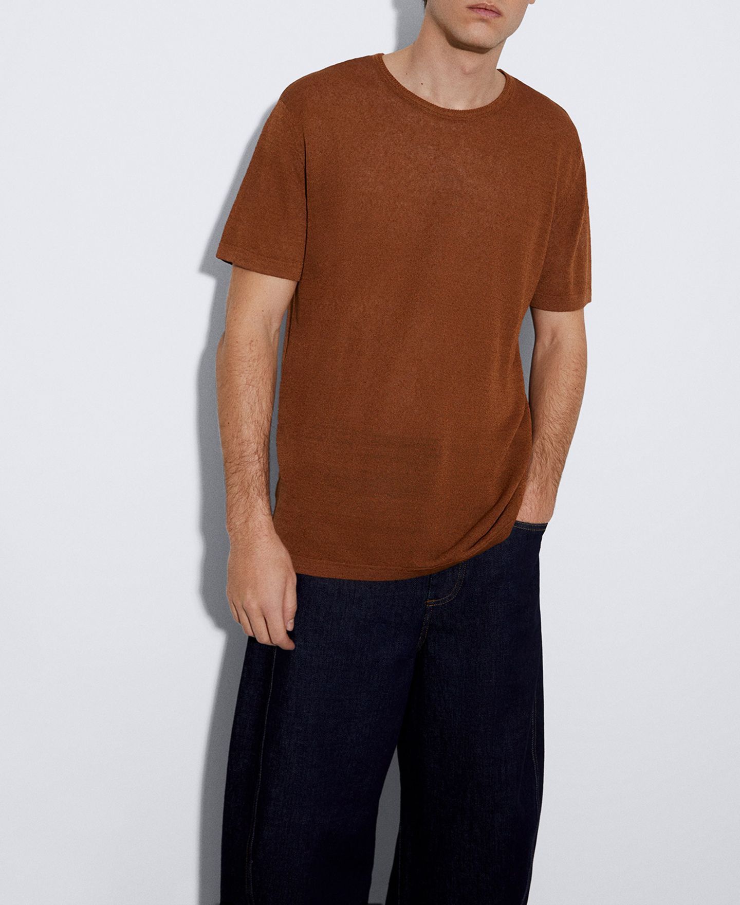 Linen and nylon crew neck t-shirt image number 0