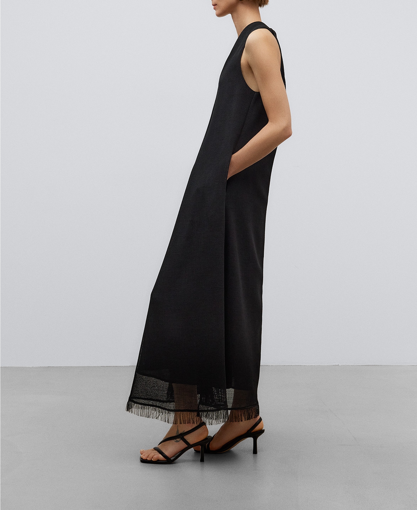 Blue linen midi dress woman image number 0