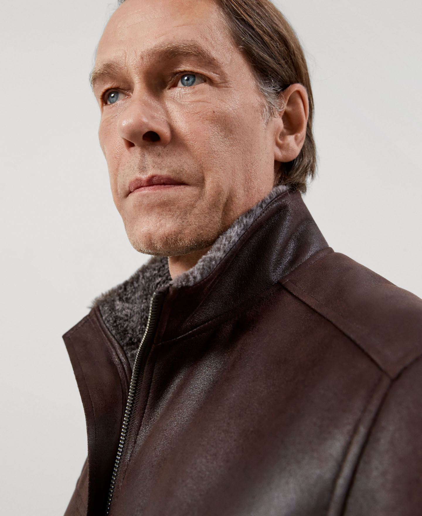 Leather texture funnel collar jacket image number 5