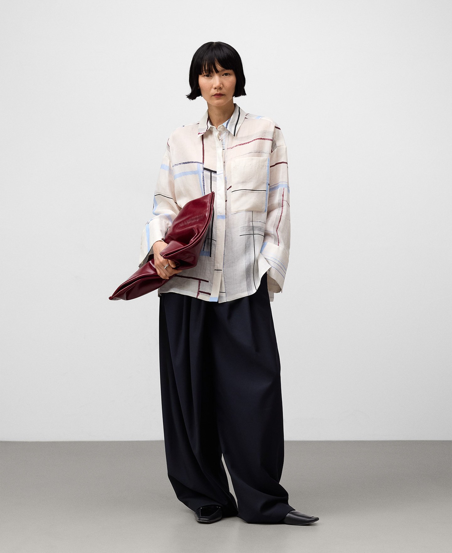 Ramie printed oversize shirt woman image number 1