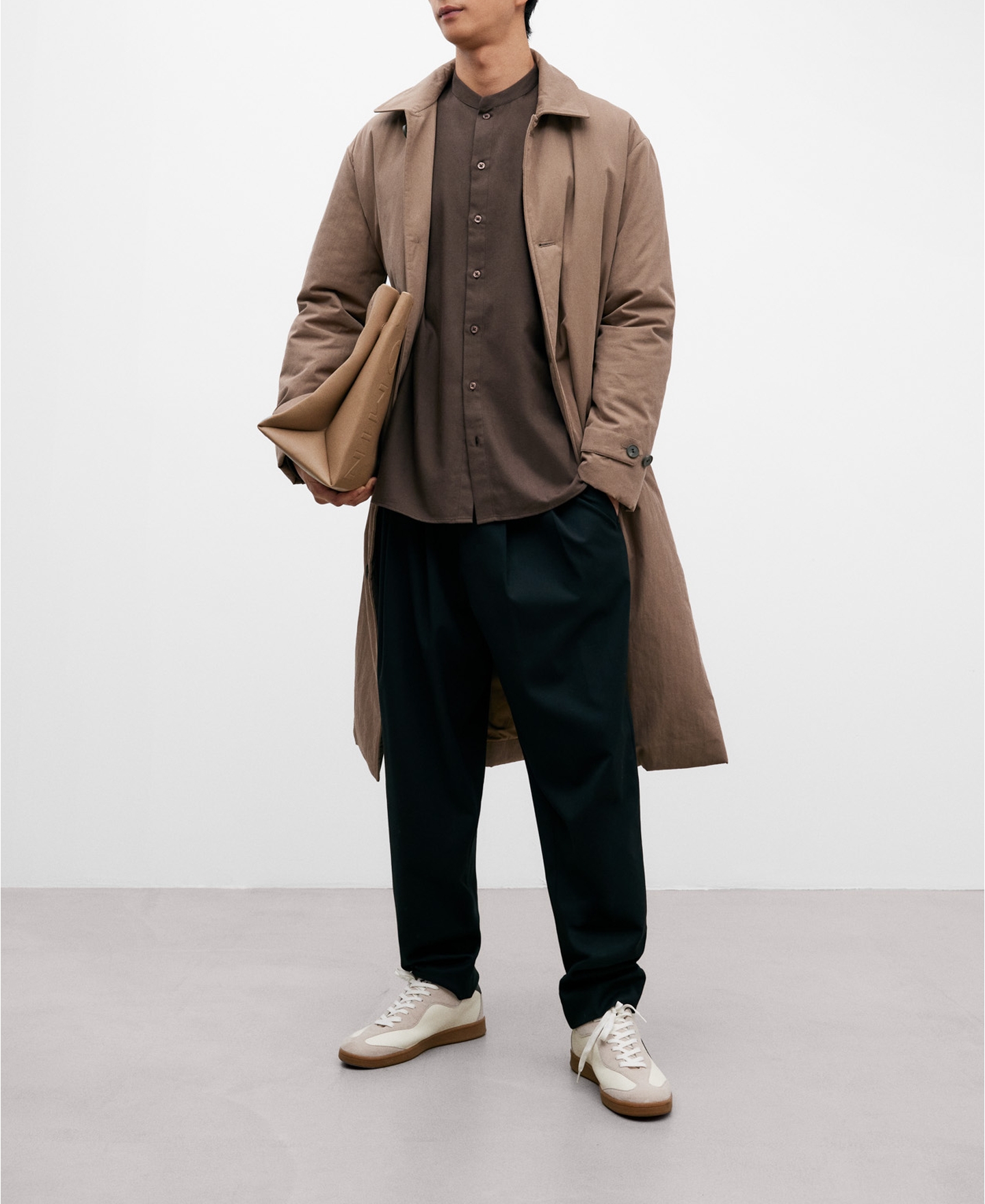 Brown Mandarin collar shirt for men image number 1