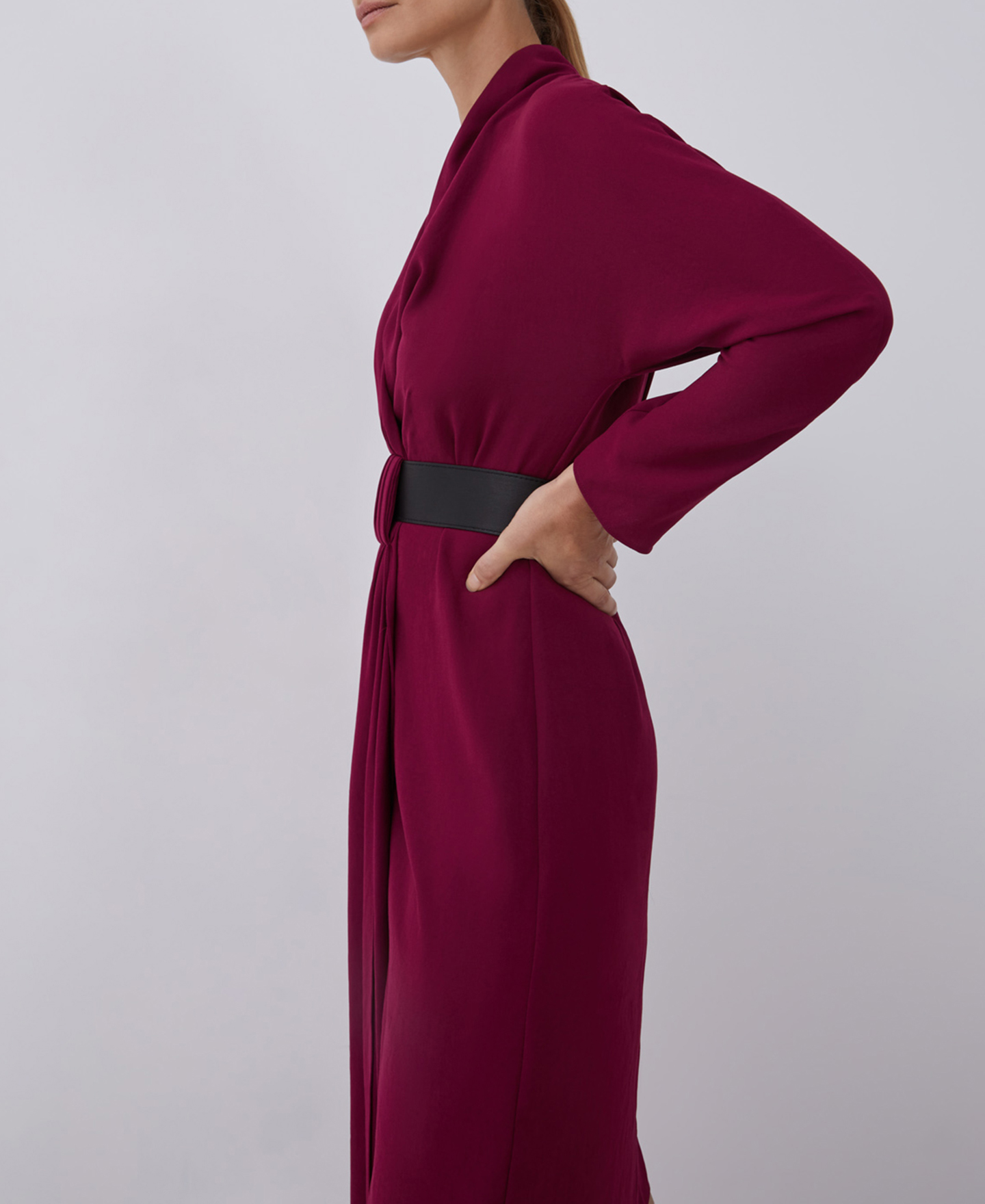 Wrap dress with faux leather belt image number 2