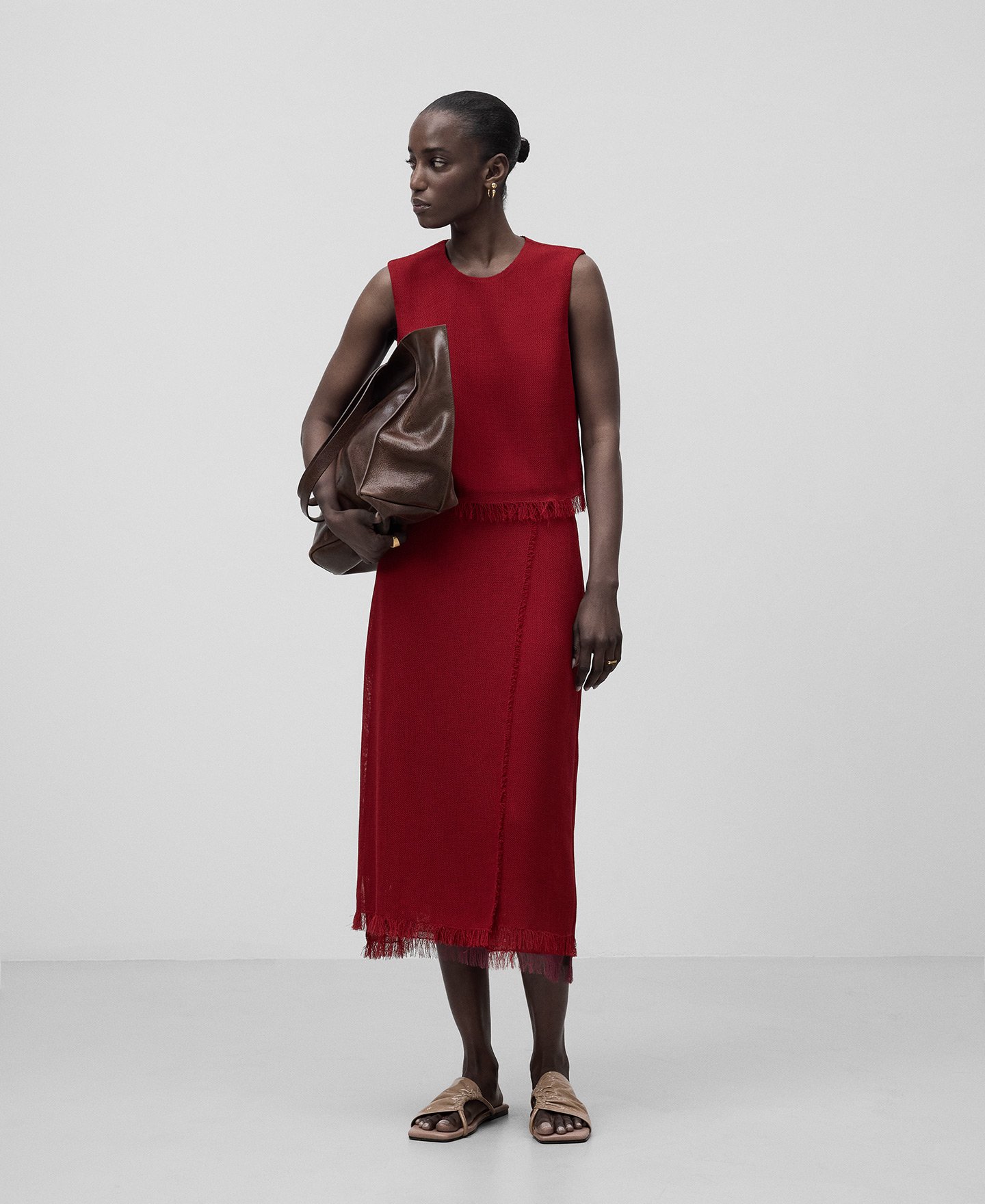 Frayed edge midi skirt woman image number 1