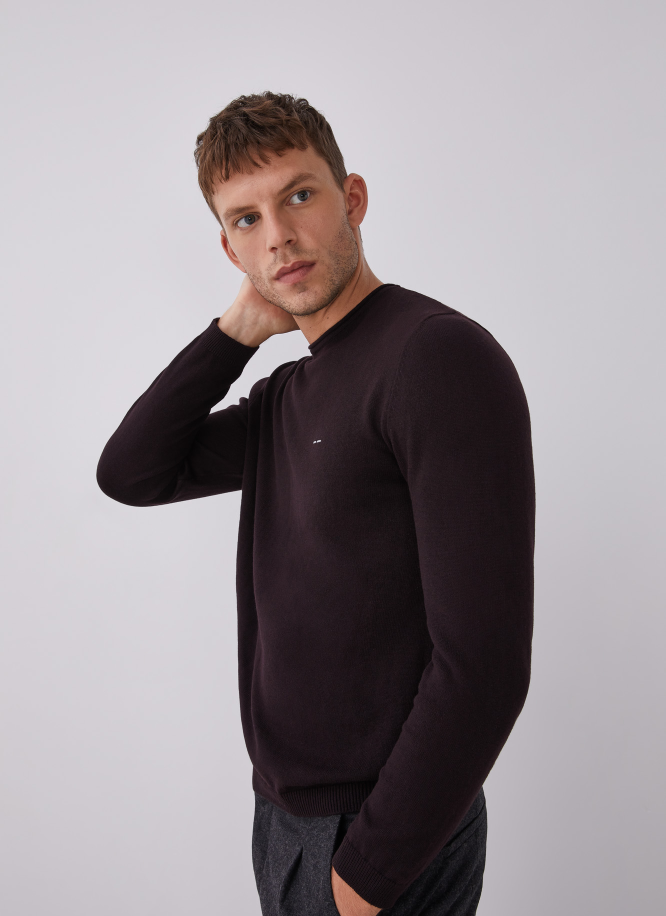 Sweater with roll edge crew collar image number 4