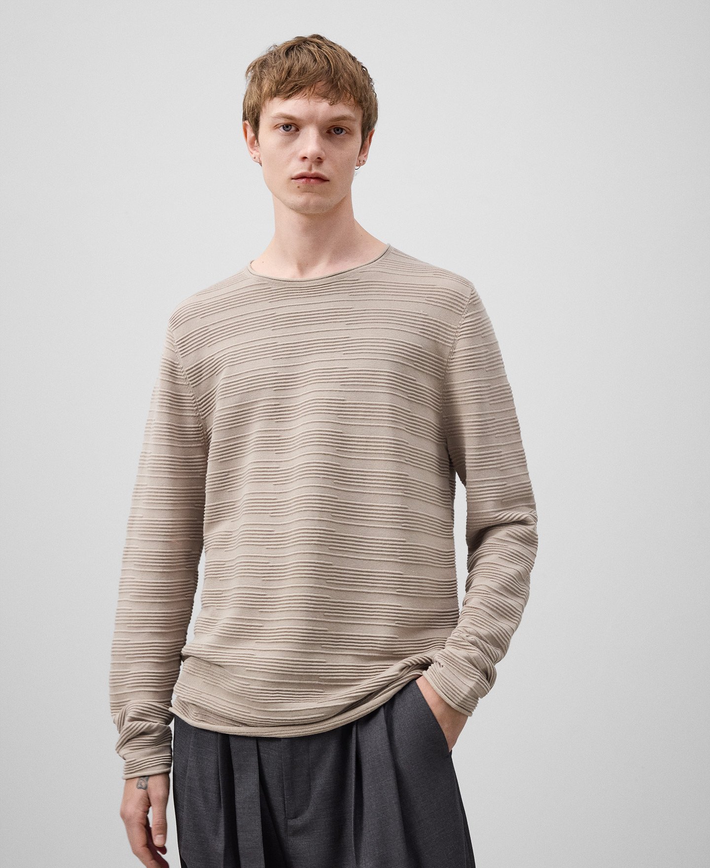 Stripe structure knit sweater man image number 0
