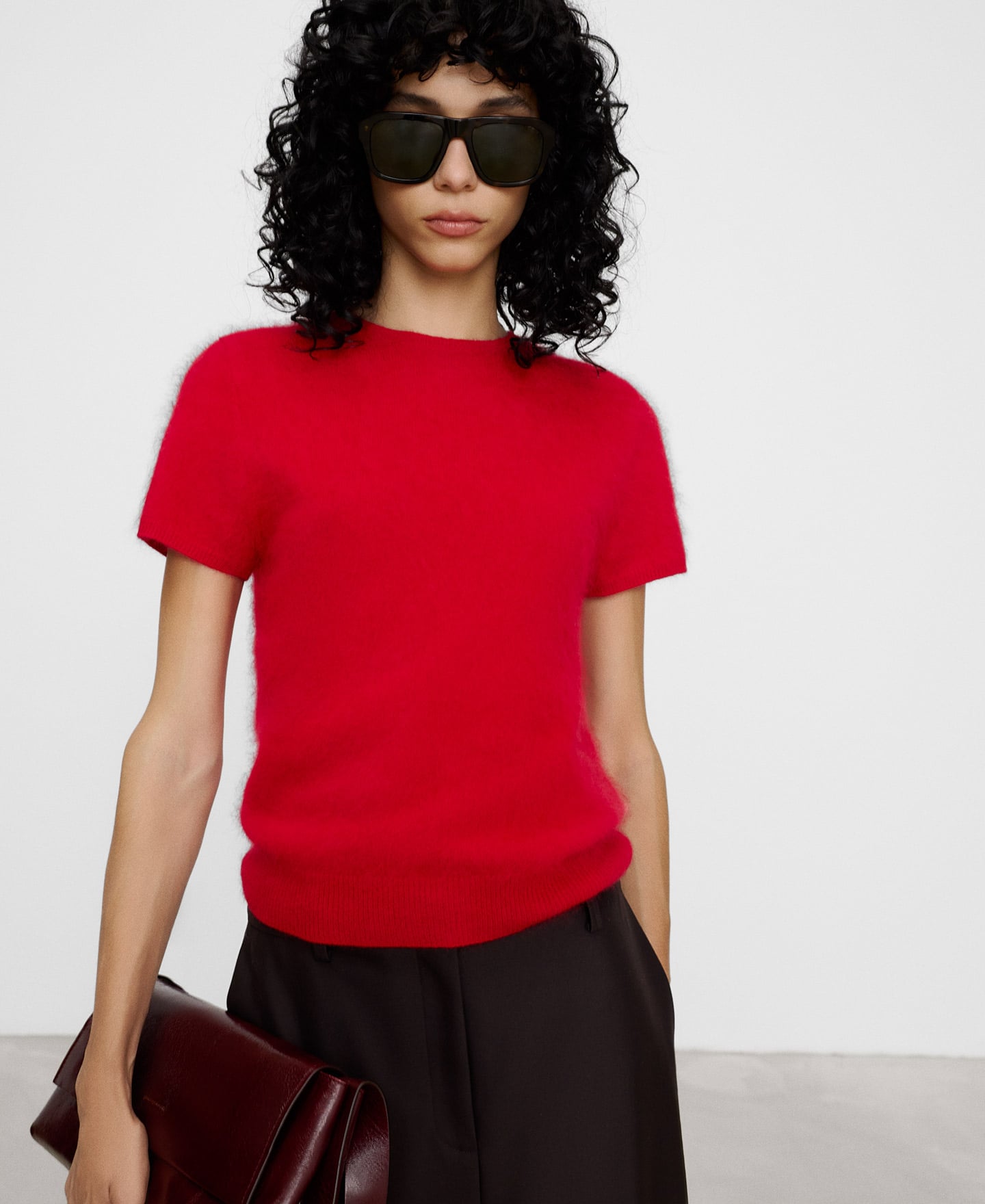 Merino wool brushed short sleeve sweater image number 0