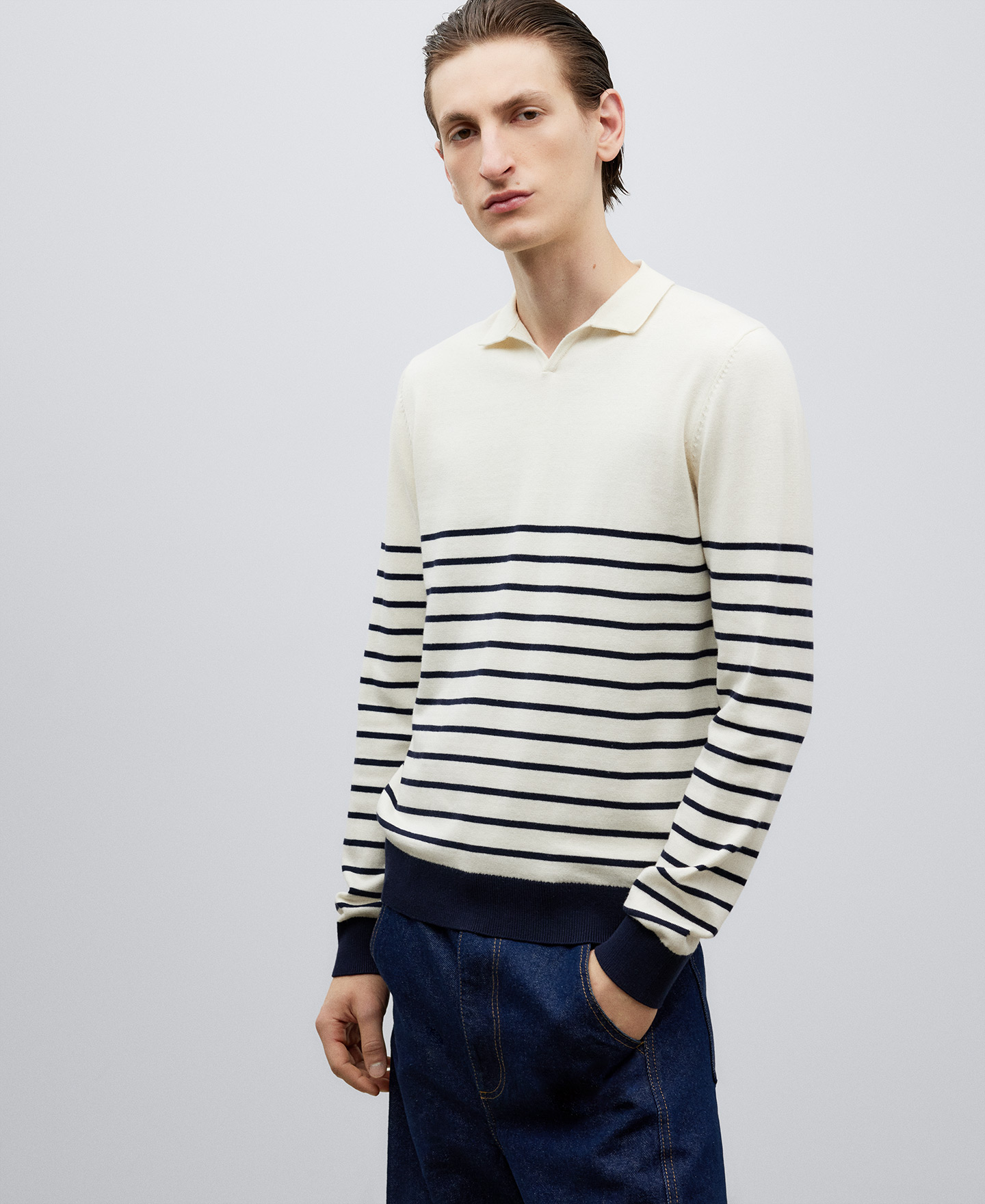 Striped cotton polo man image number 0