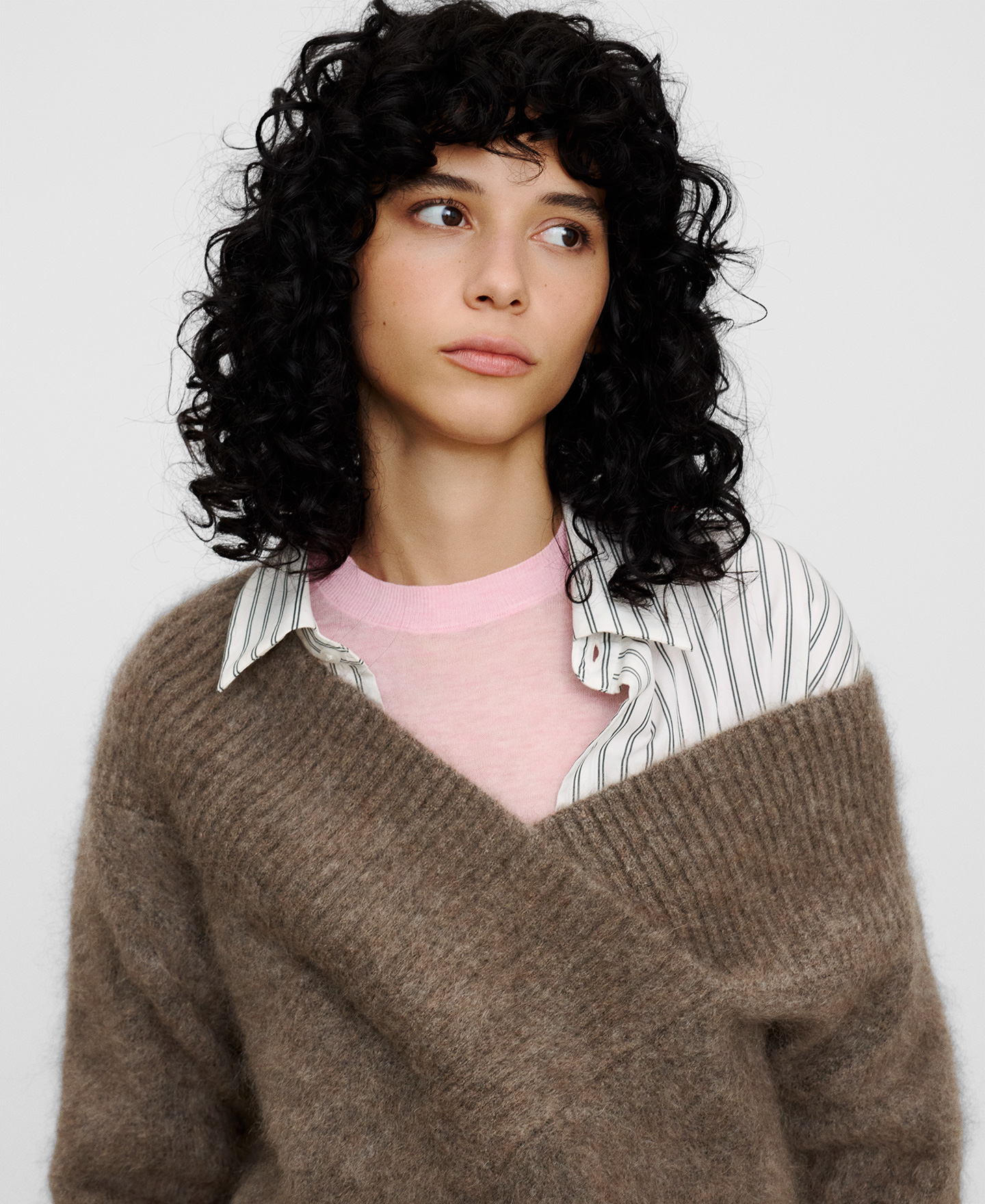 Mohair blend wide V-neck sweater image number 5