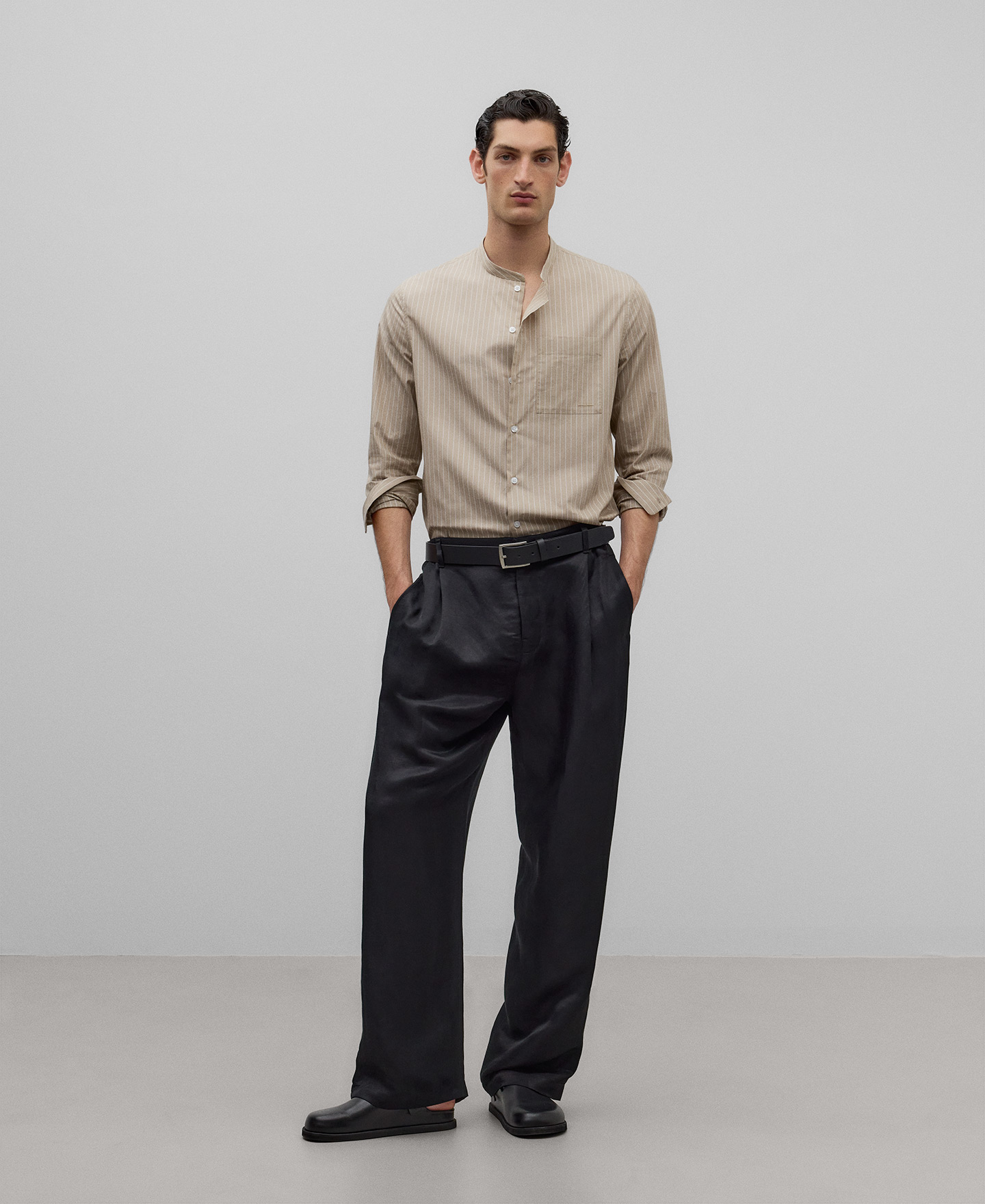 Cotton mandarin collar shirt man image number 1