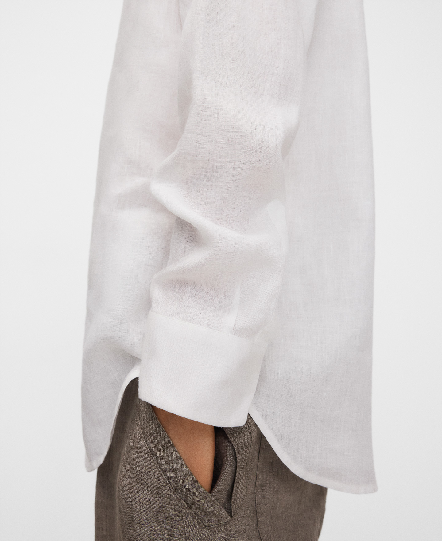 Linen regular fit mandarin collar shirt image number 3