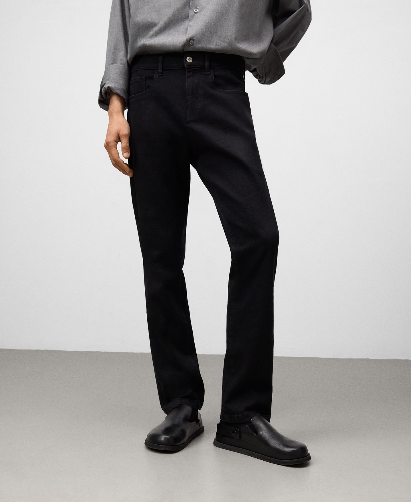 Black denim trousers man image number 0