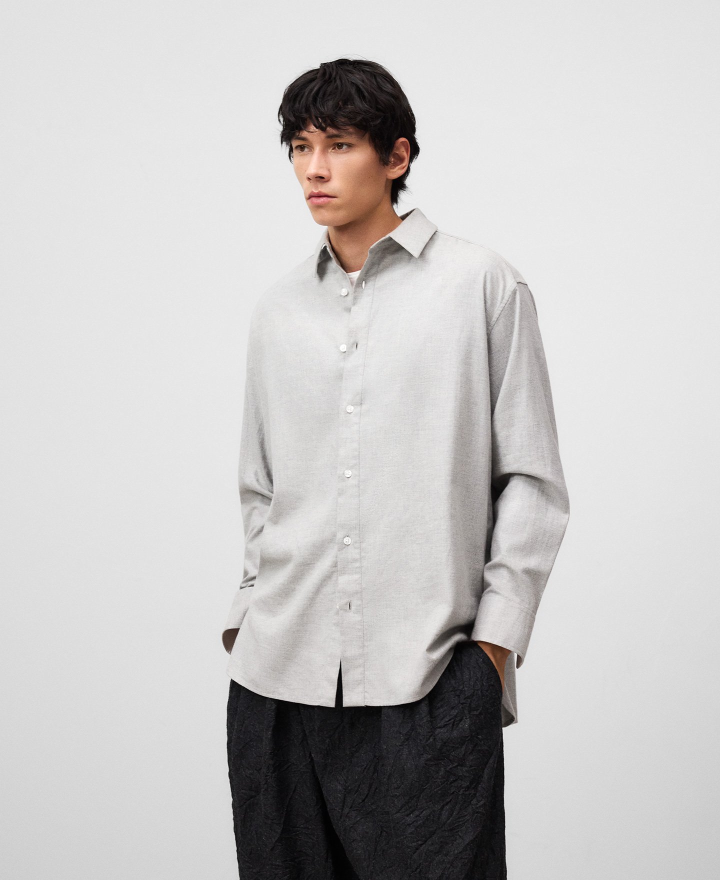 Relaxed fit lapel collar shirt man image number 0
