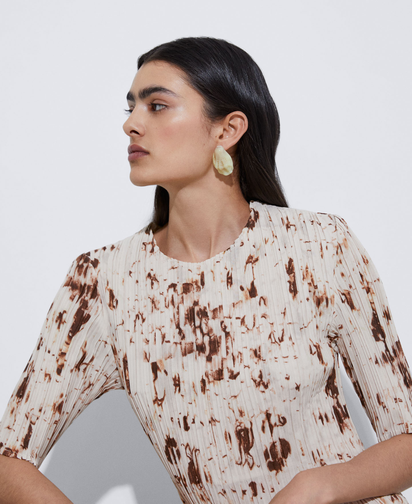 Japanese sleeve crinkle print dress image number 3