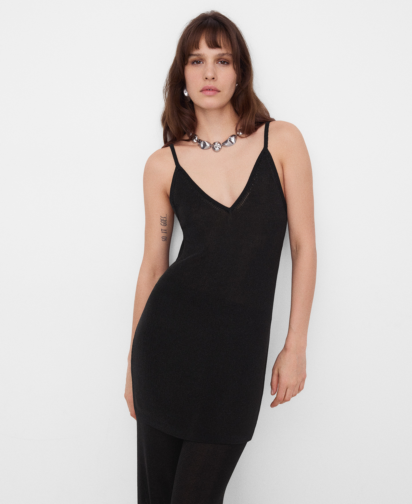 Metallic knit strappy top image number 0