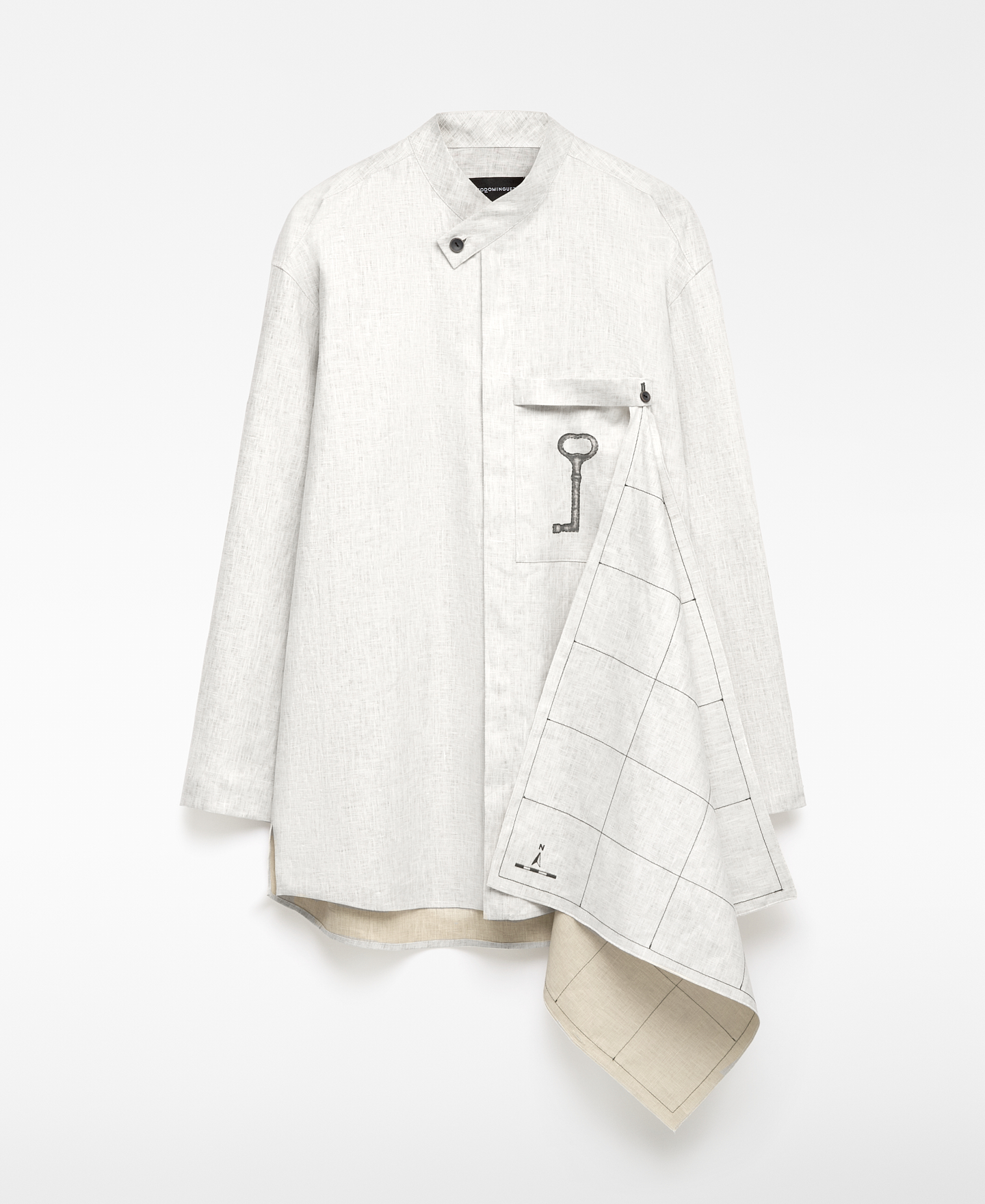 European linen printed key shirt man image number 6