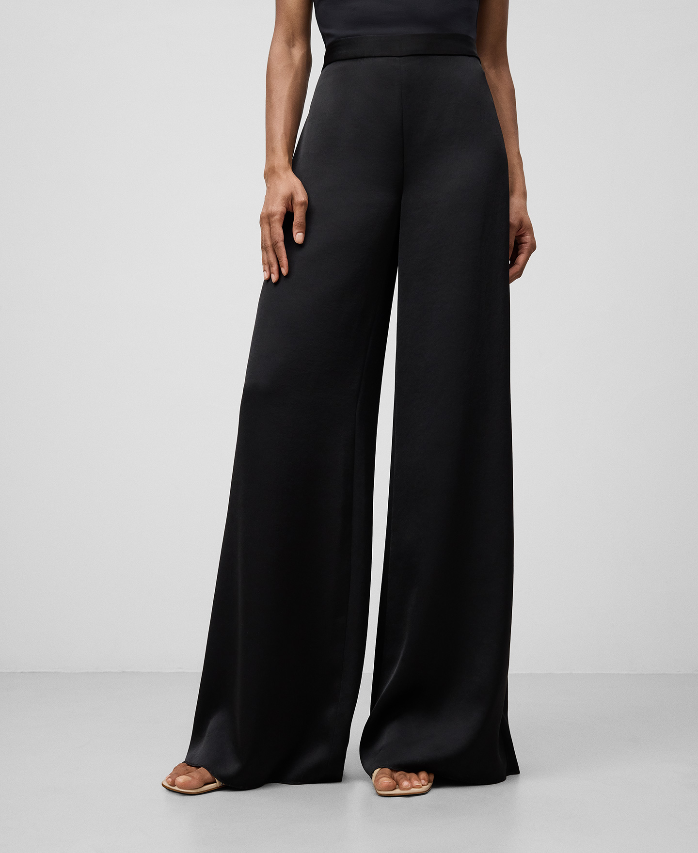 Wide leg satin trousers woman image number 0