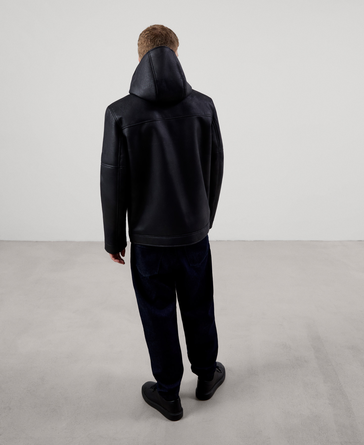 Leather texture hooded jacket image number 2