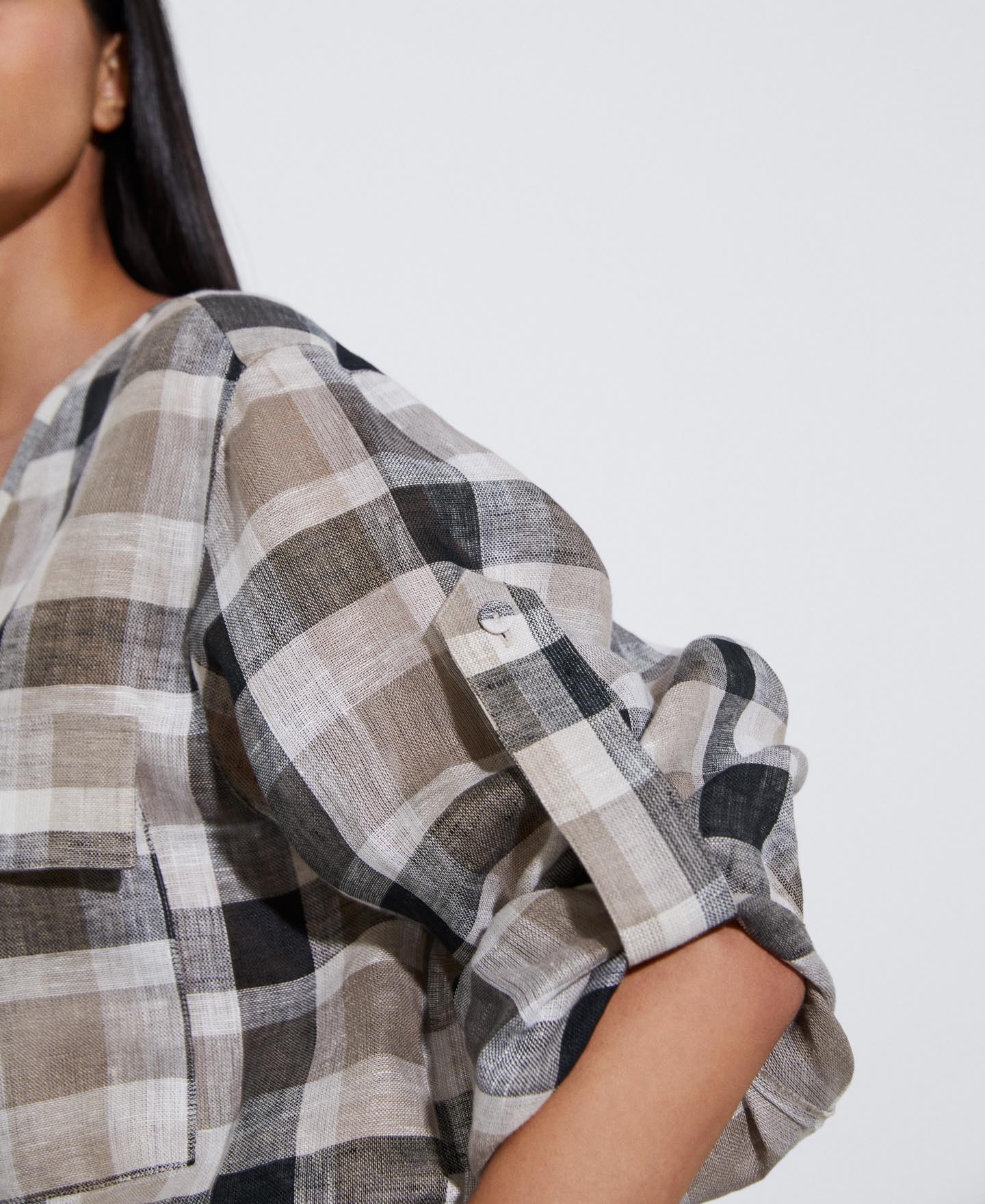 Linen heron check shirt image number 3