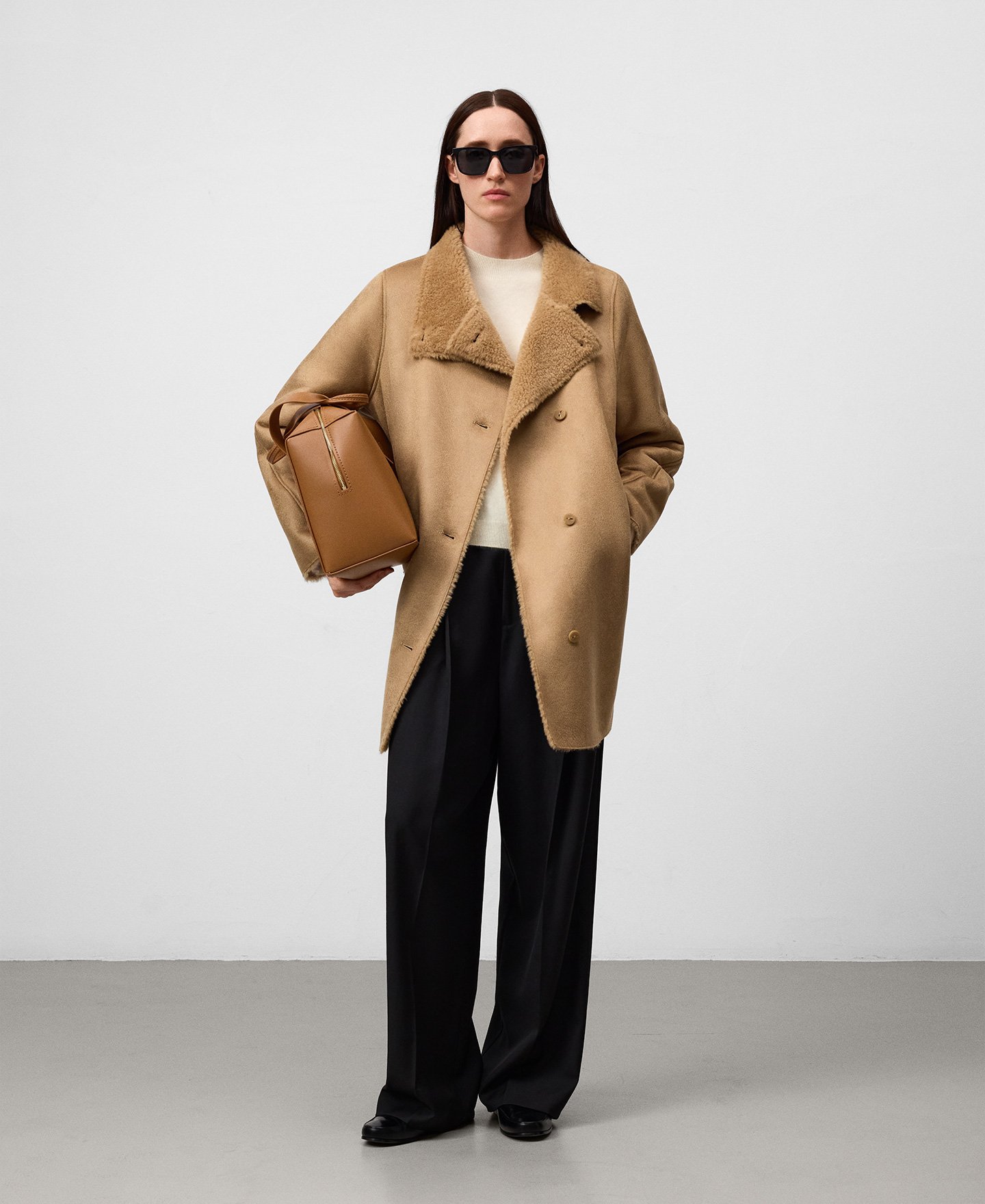 Faux -suede cross-over coat woman image number 1