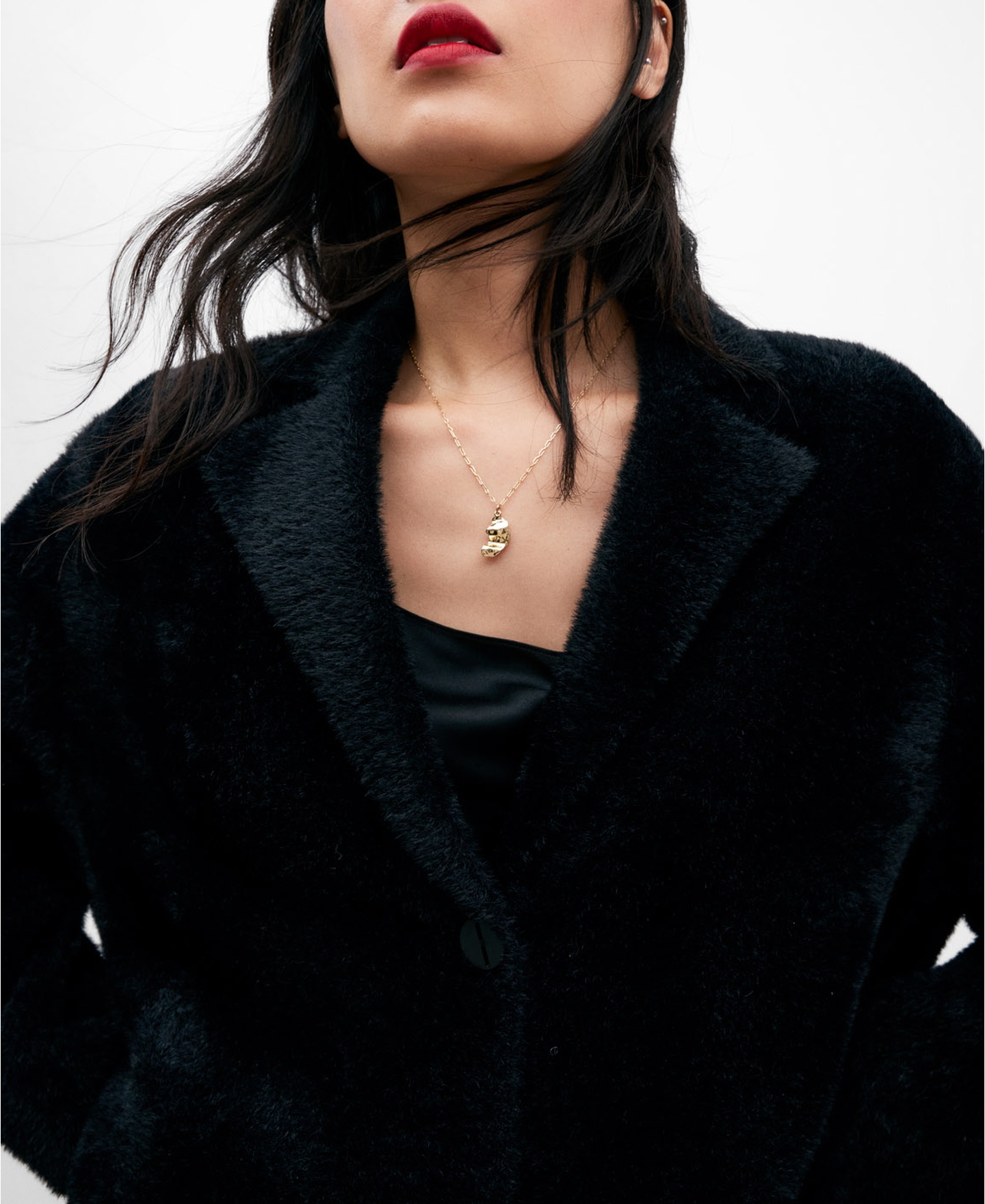 Black nylon fabric coat for women image number 3