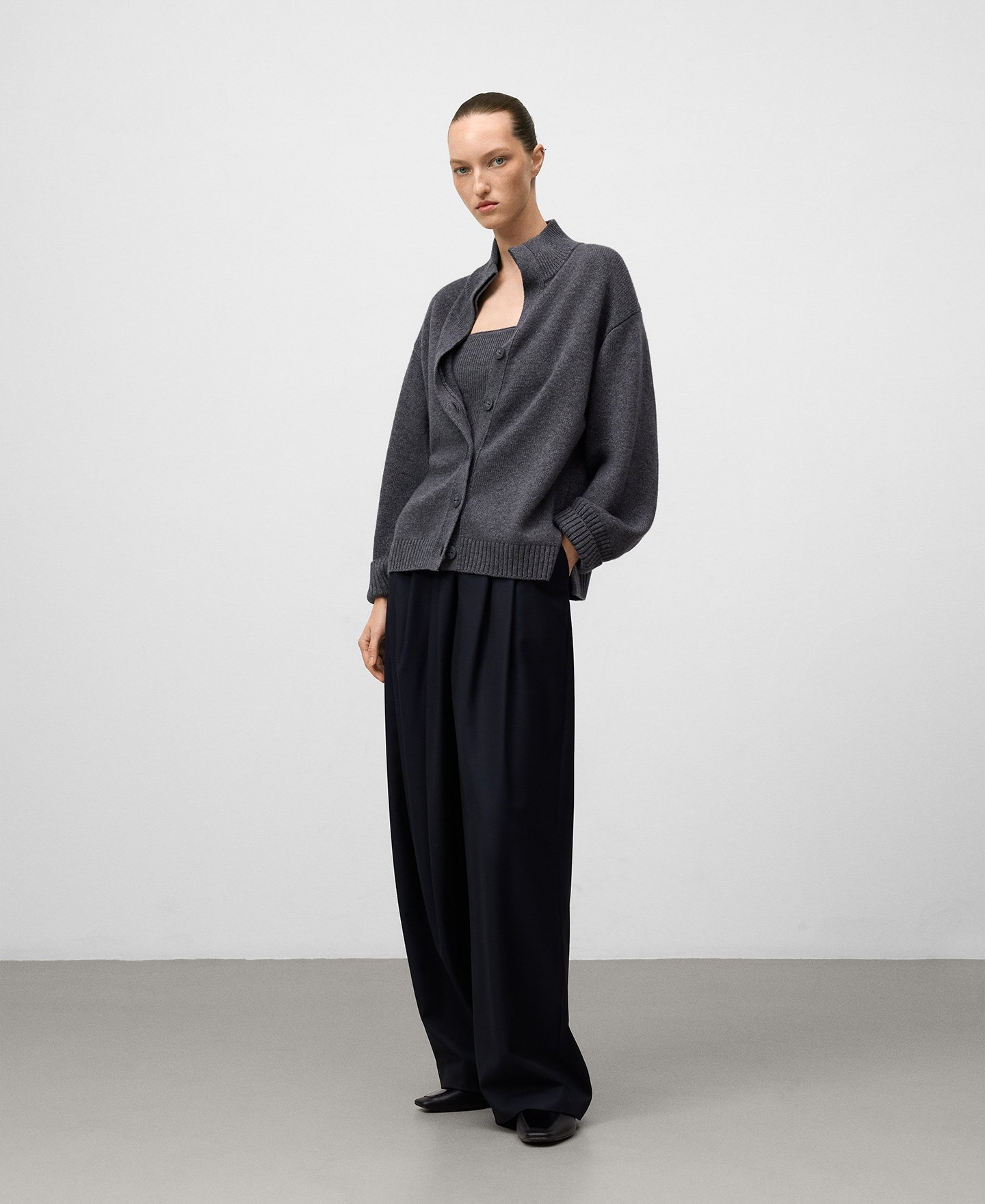 Merino wool high collar cardigan woman image number 1
