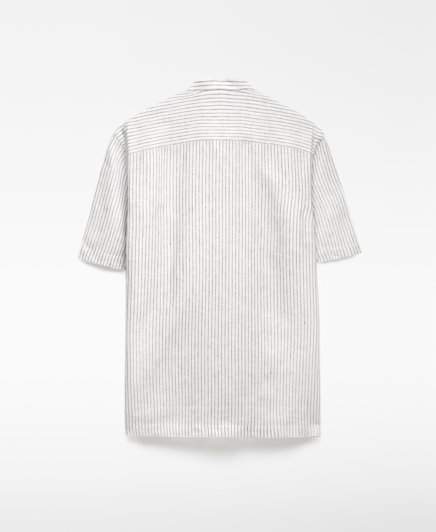 Mandarin collar linen striped shirt man image number 5