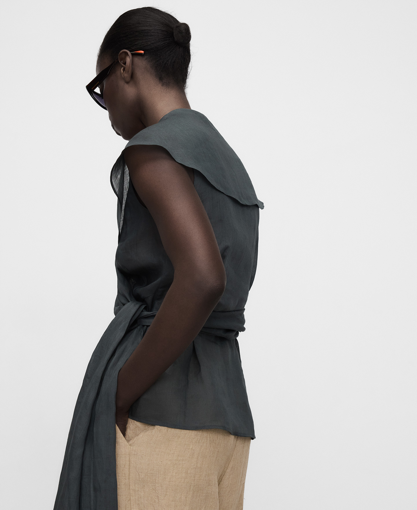 Ramie shawl collar wrap top image number 2